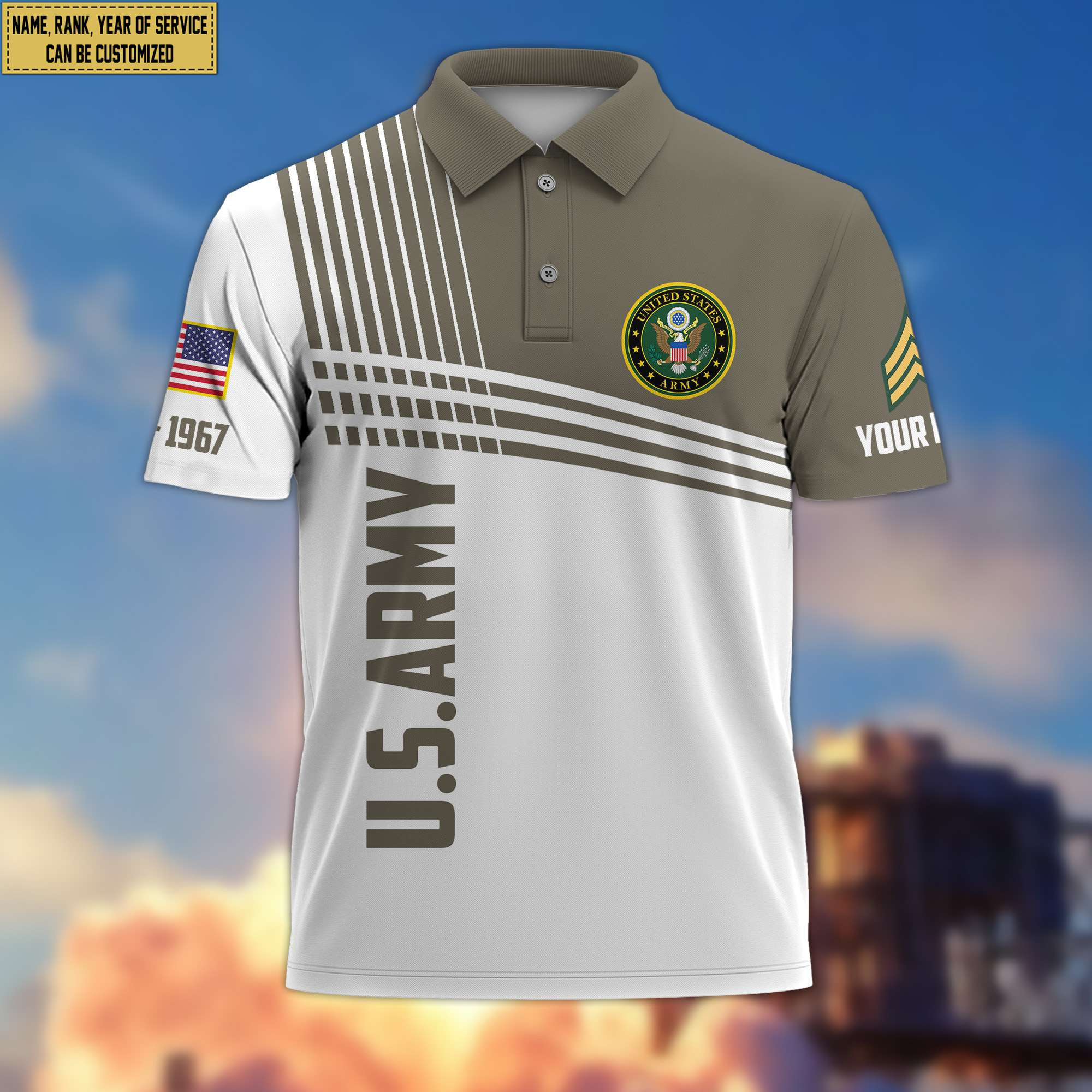 Premium Custom Name, Rank US Army Polo Shirt, Gifts For Dad, For Husband, For Army Veteran VPVC203101