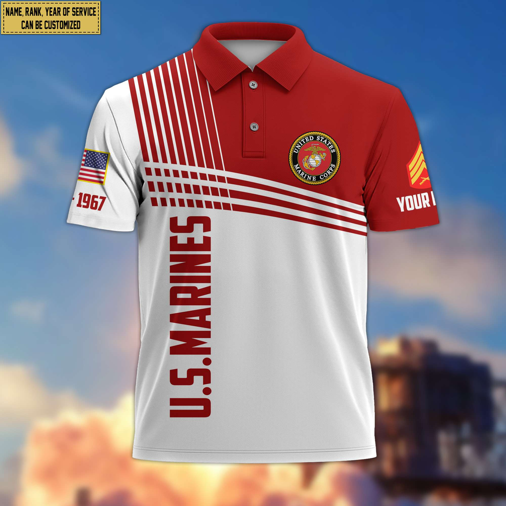 Premium Custom Name, Rank USMC Polo Shirt, Gifts For Dad, For Husband, For Marine Veteran VPVC203103