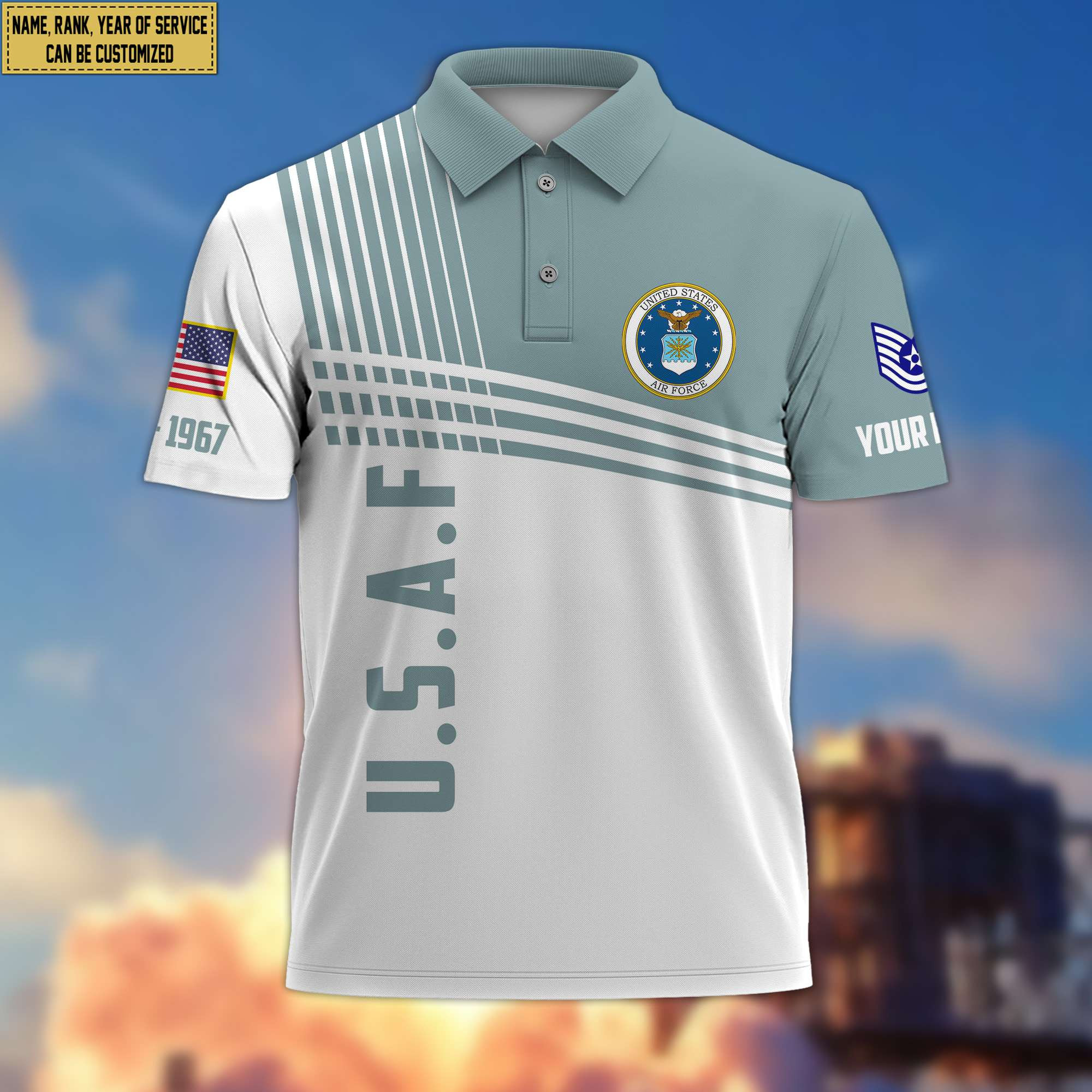 Premium Custom Name, Rank USAF Polo Shirt, Gifts For Dad, For Husband, For Air Force Veteran VPVC203104