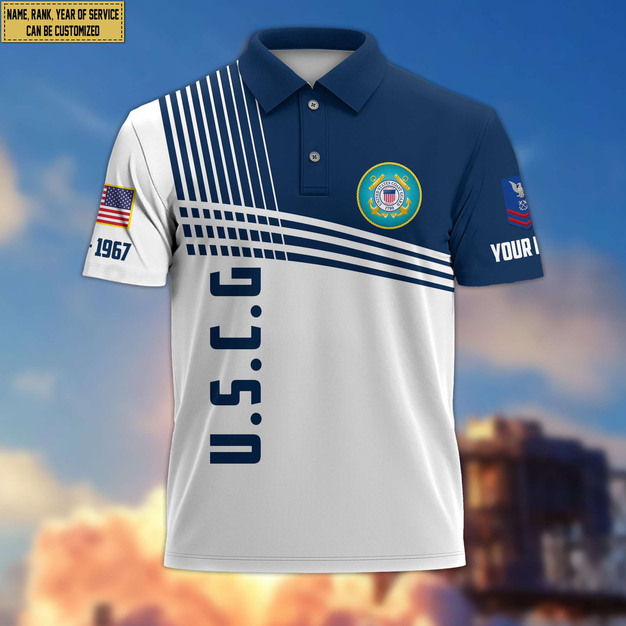 Premium Custom Name, Rank USCG Polo Shirt, Gifts For Dad, For Husband, For Coast Guard Veteran VPVC203105