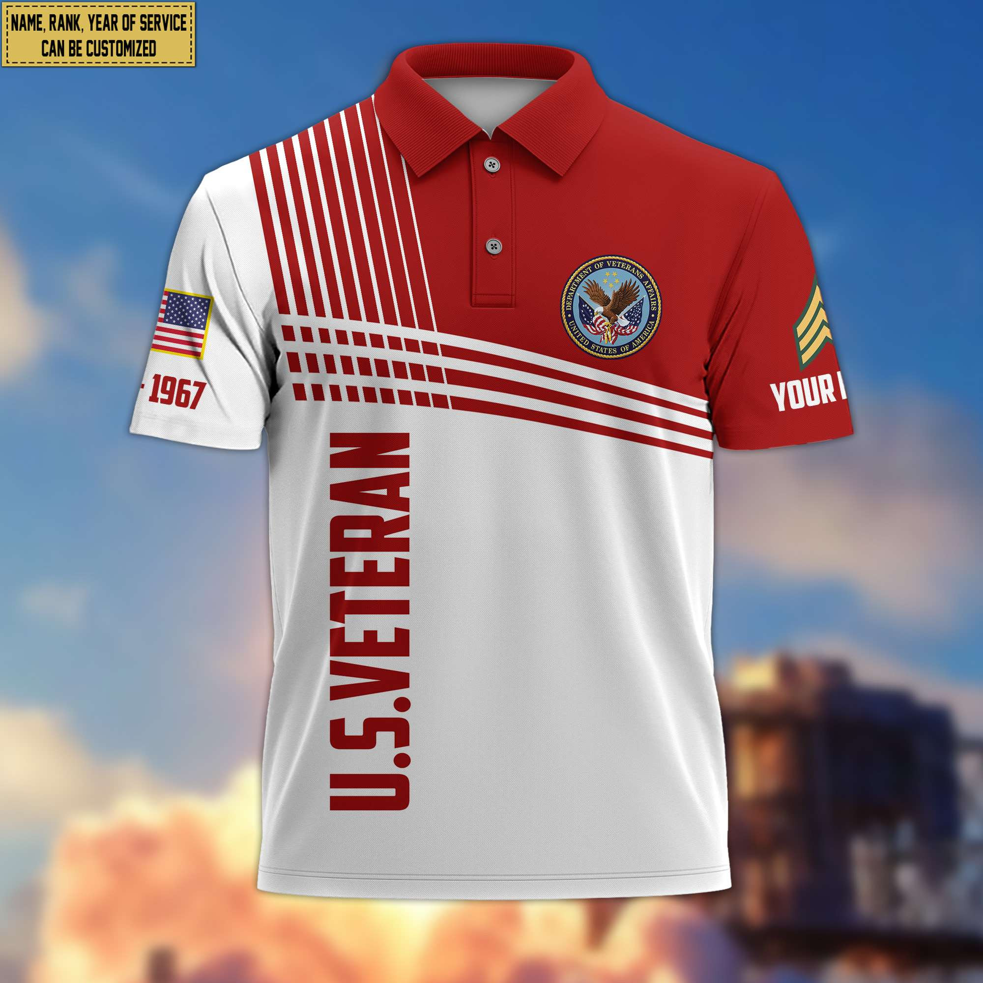 Premium Custom Name, Rank US Veteran Polo Shirt, Gifts For Dad, For Husband, For US Veteran VPVC203107