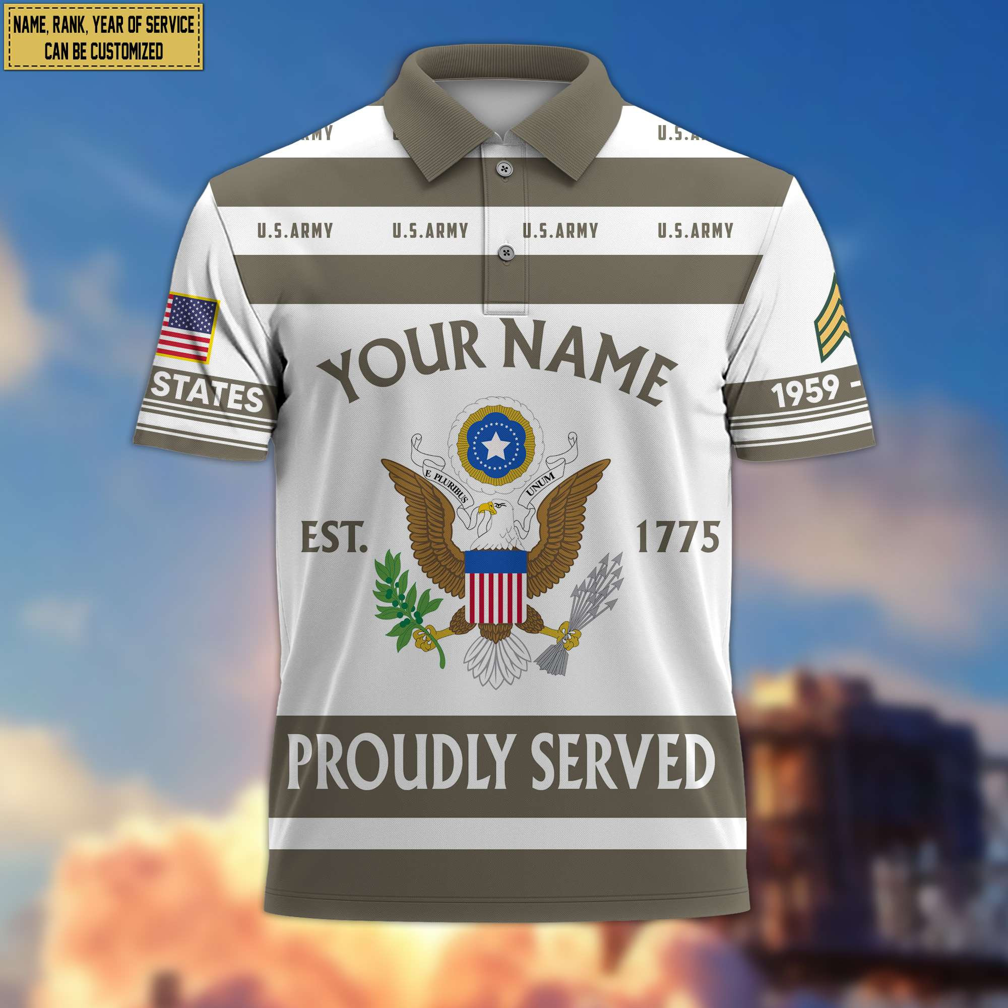 Premium Custom Name, Rank US Army Polo Shirt, Gifts for Army Veteran, Gifts for Veterans Day, Father’s Day VPVC203201