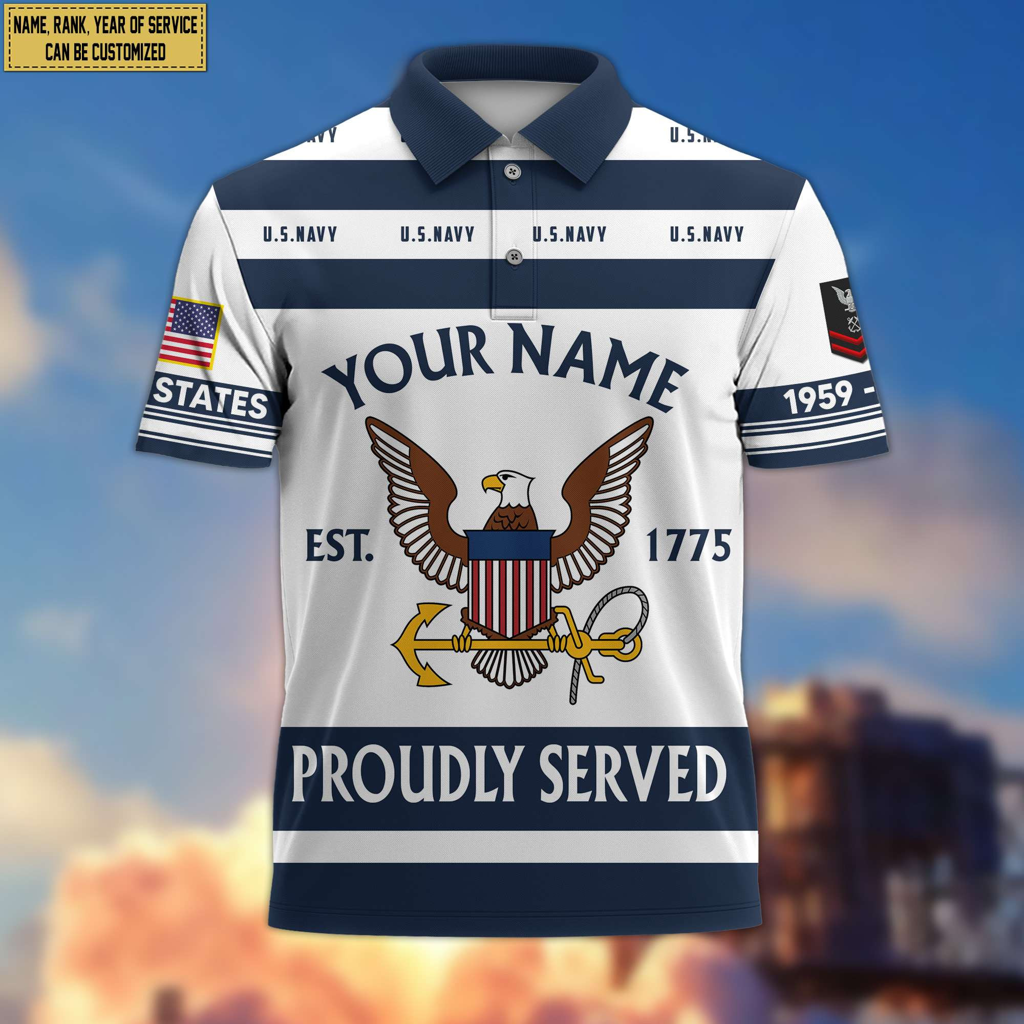 Premium Custom Name, Rank US Navy Polo Shirt, Gifts for Navy Veteran, Gifts for Veterans Day, Father’s Day VPVC203202