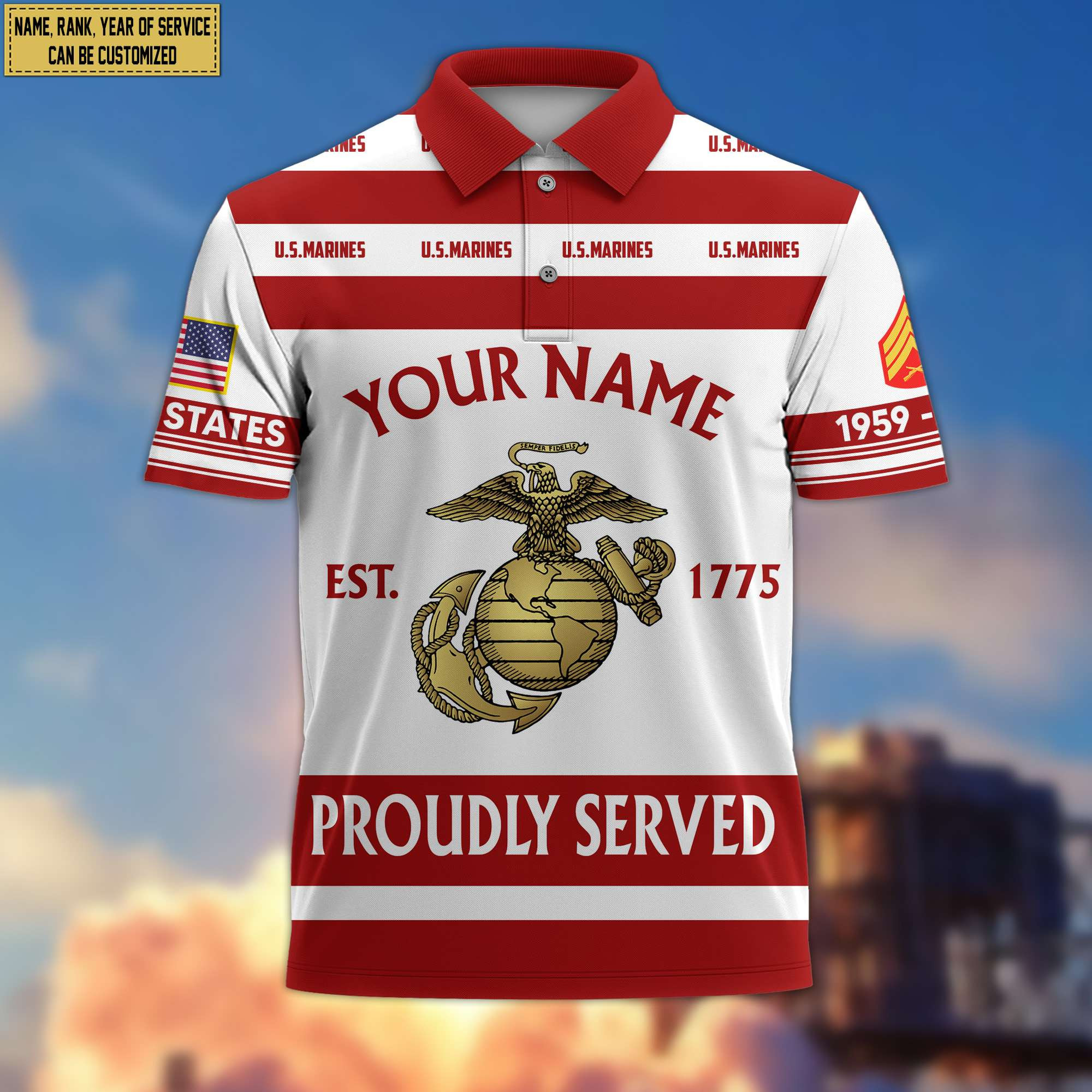 Premium Custom Name, Rank USMC Polo Shirt, Gifts for Marine Veteran, Gifts for Veterans Day, Father’s Day VPVC203203