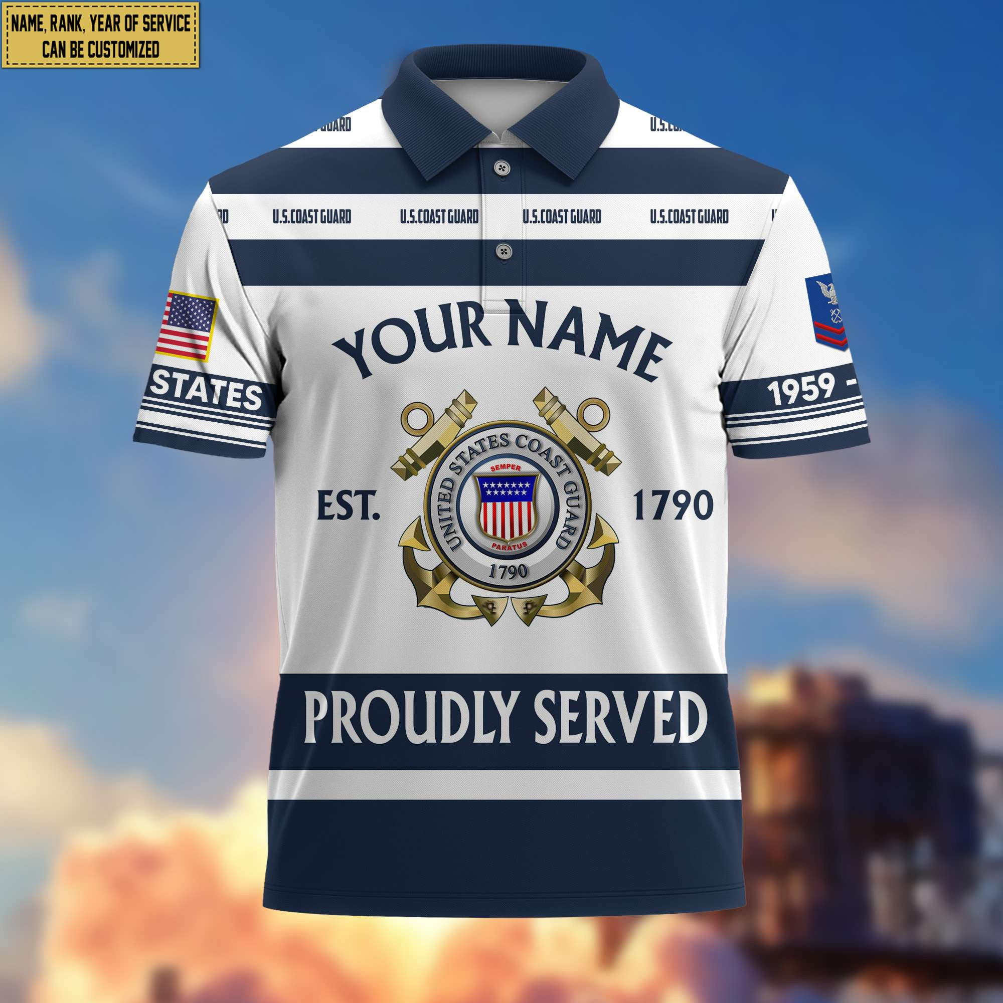 Premium Custom Name, Rank USCG Polo Shirt, Gifts for Coast Guard Veteran, Gifts for Veterans Day, Father’s Day VPVC203205
