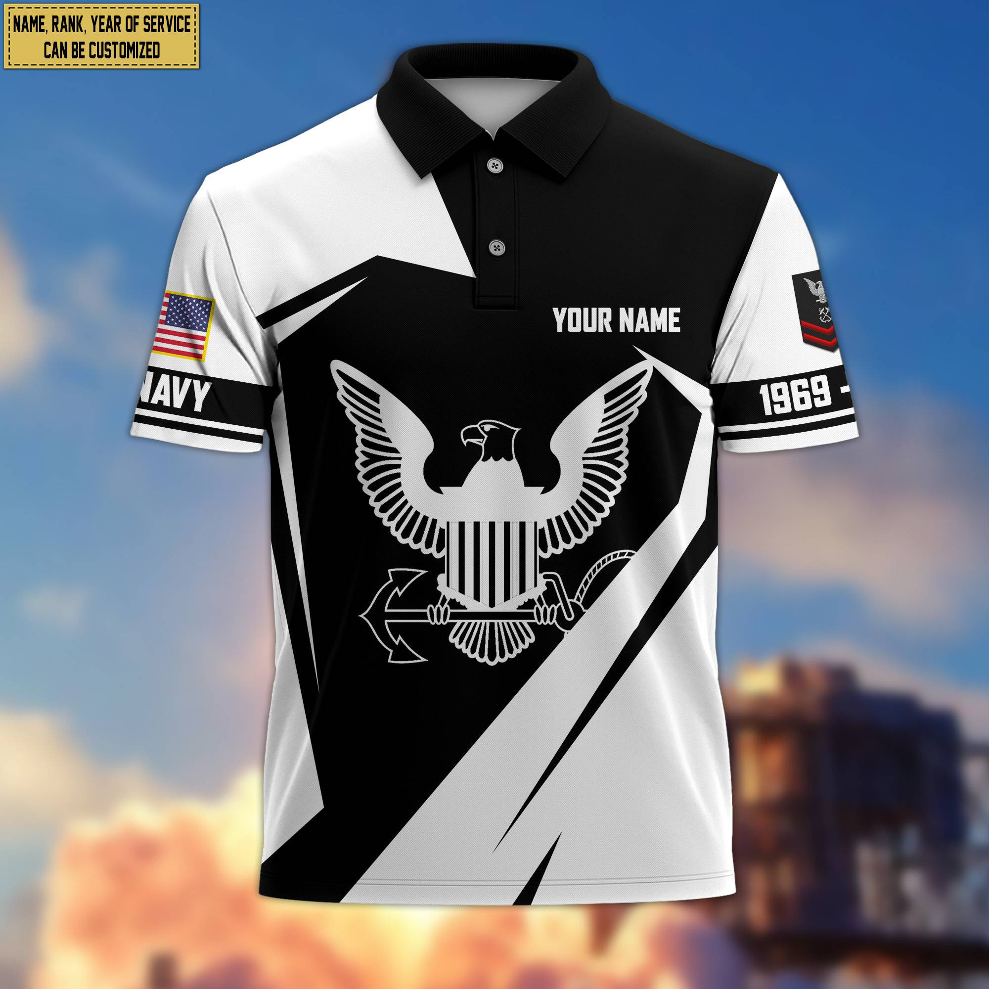 Premium Custom Name, Rank US Navy Polo Shirt, Gifts for Navy Veteran, Gifts for Veterans Day, Father’s Day VPVC203302