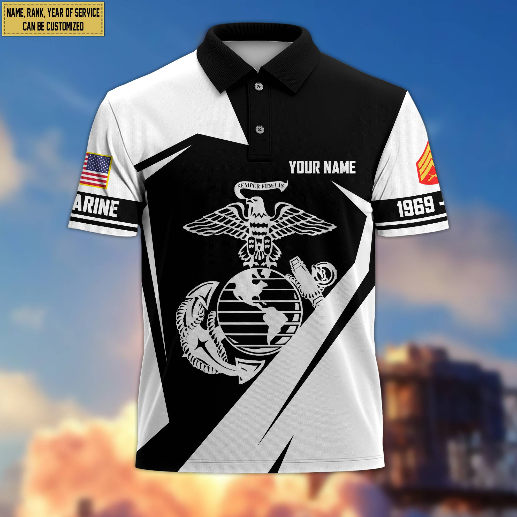 Premium Custom Name, Rank USMC Polo Shirt, Gifts for Marine Veteran, Gifts for Veterans Day, Father’s Day VPVC203303
