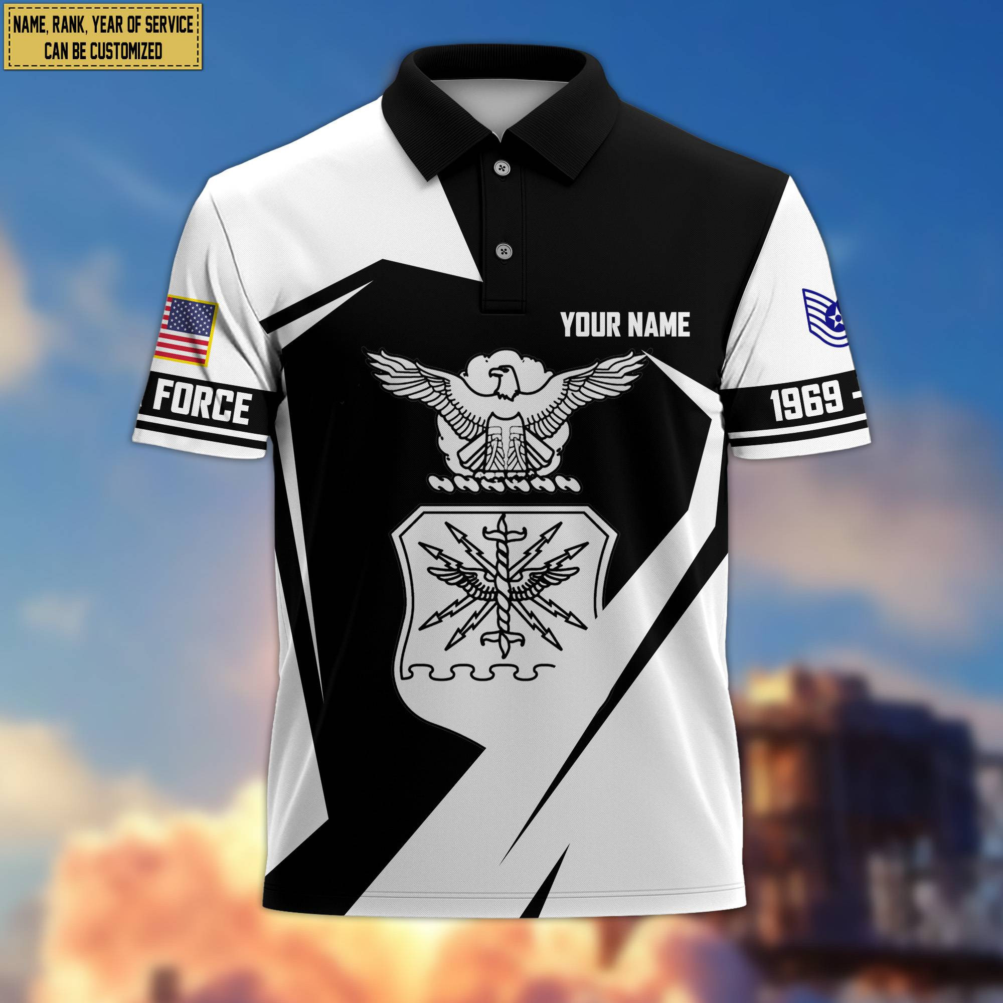 Premium Custom Name, Rank USAF Polo Shirt, Gifts for Air Force Veteran, Gifts for Veterans Day, Father’s Day VPVC203304