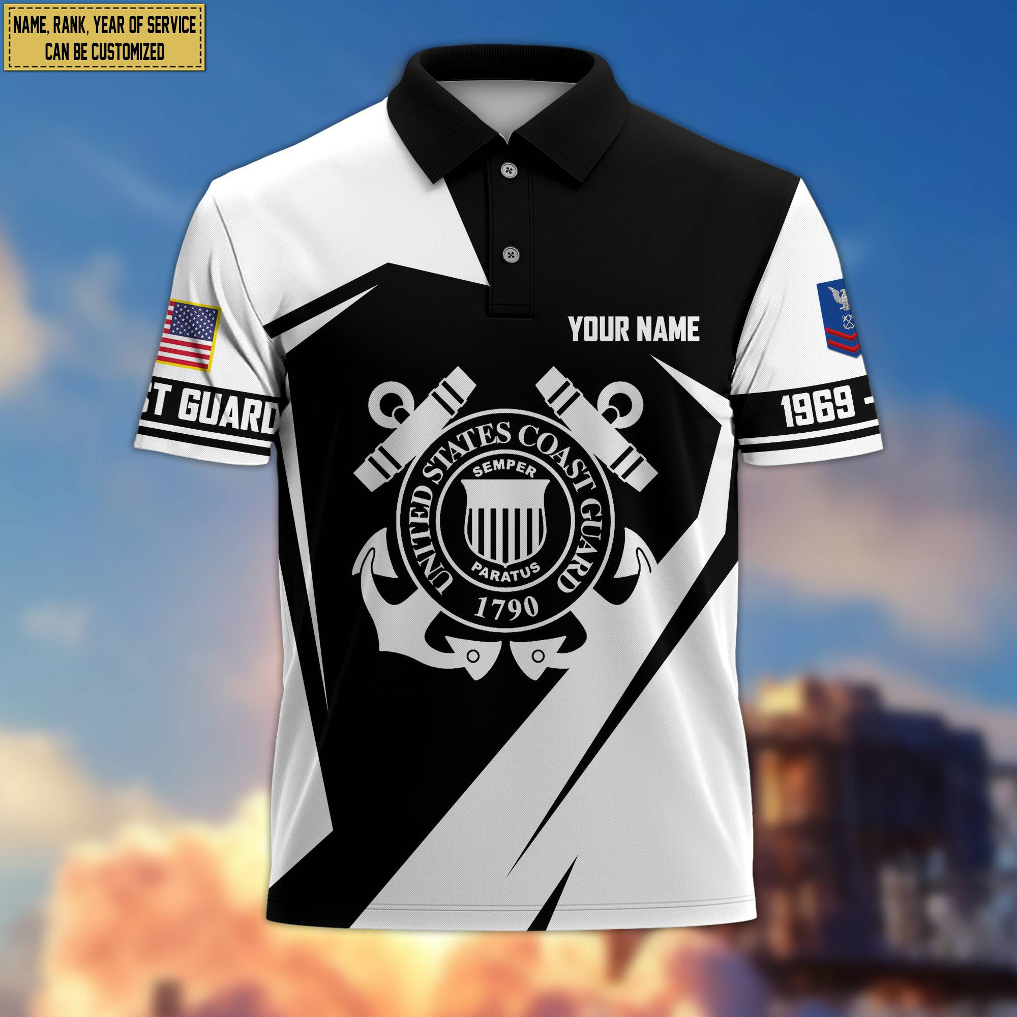Premium Custom Name, Rank USCG Polo Shirt, Gifts for Coast Guard Veteran, Gifts for Veterans Day, Father’s Day VPVC203305