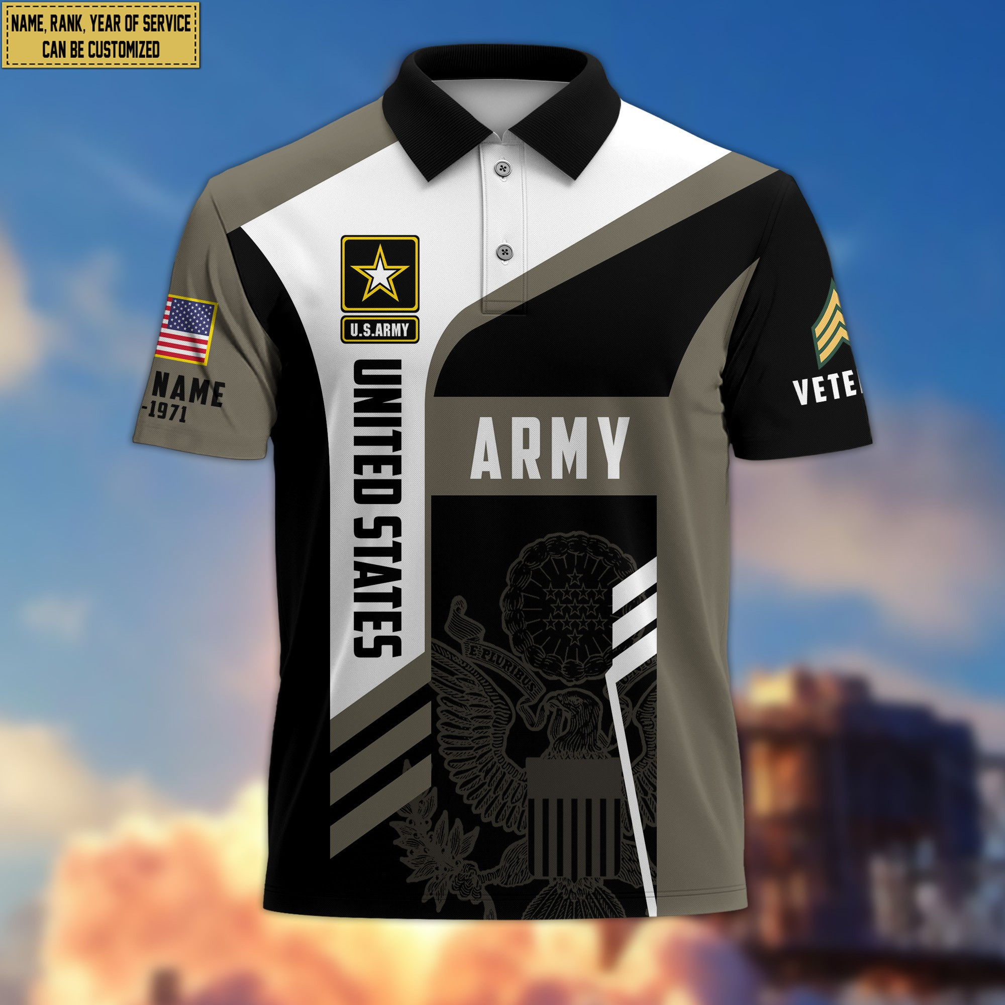Unique Custom US Army Polo Shirt, Custom Name, Rank, Gifts for Army Veteran, Veterans Day, Father’s Day VPVC203901