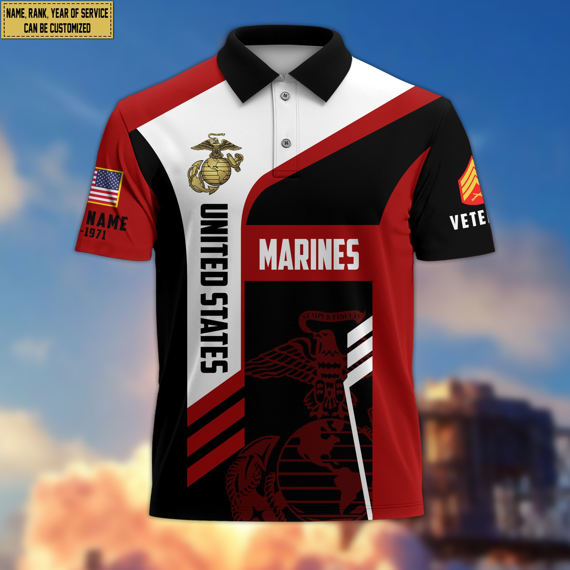 Unique Custom USMC Polo Shirt, Custom Name, Rank, Gifts for Marine Veteran, Veterans Day, Father’s Day VPVC203903