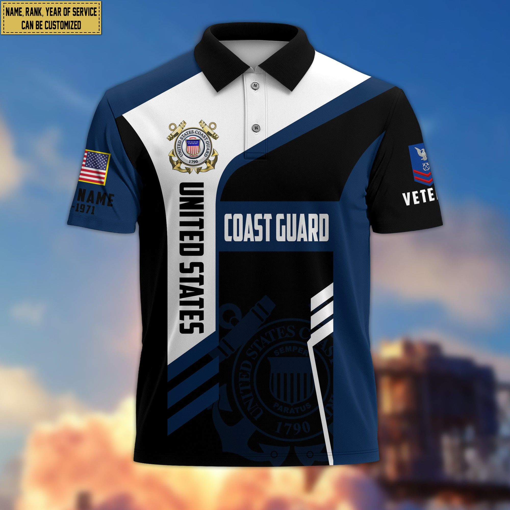 Unique Custom USCG Polo Shirt, Custom Name, Rank, Gifts for Coast Guard Veteran, Veterans Day, Father’s Day VPVC203905