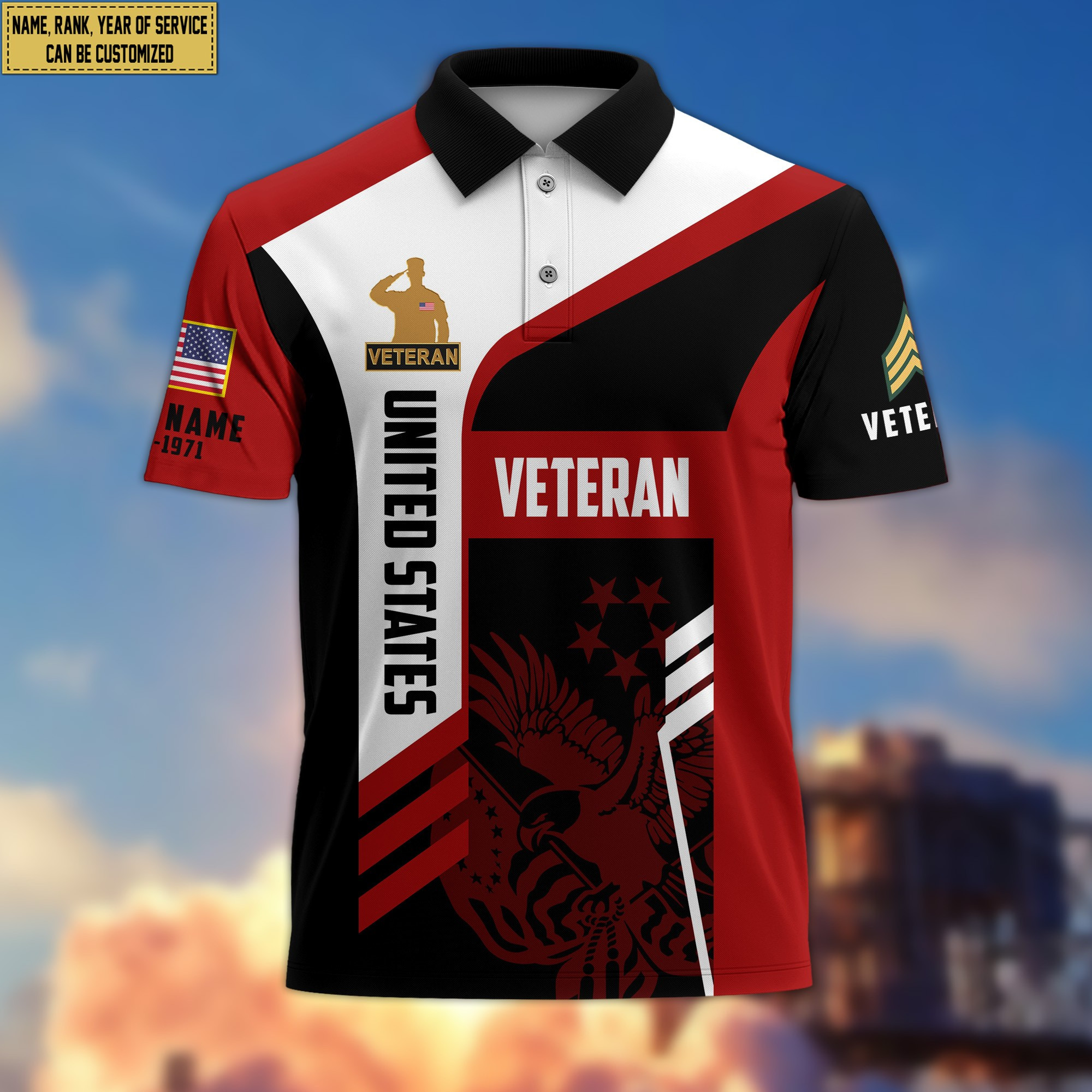 Unique Custom US Veteran Polo Shirt, Custom Name, Rank, Gifts for US Veteran, Veterans Day, Father’s Day VPVC203907
