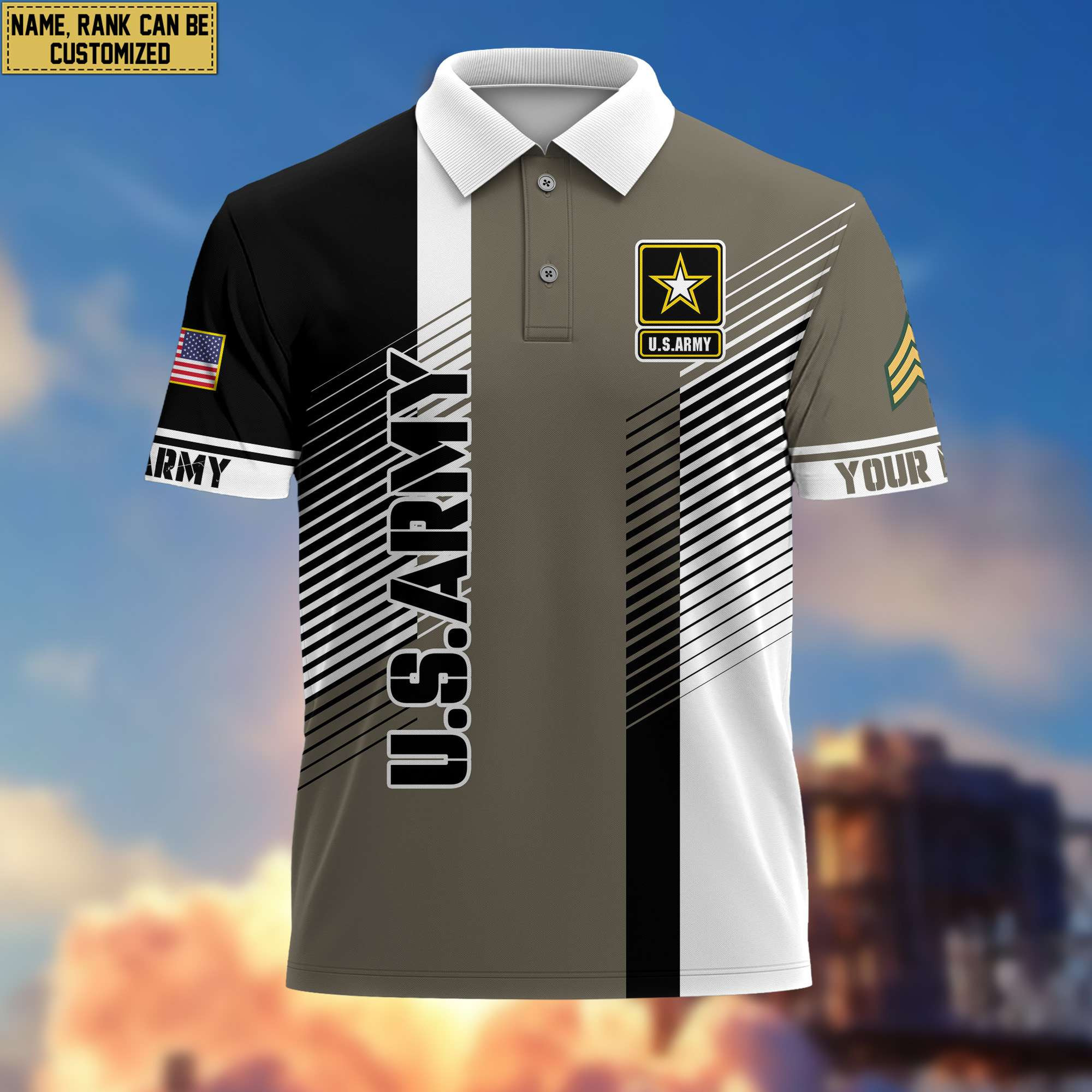 US Army Polo Shirt, Custom Name, Rank, Gift for Army Veteran, Veterans Day, Father’s Day VPVC204101
