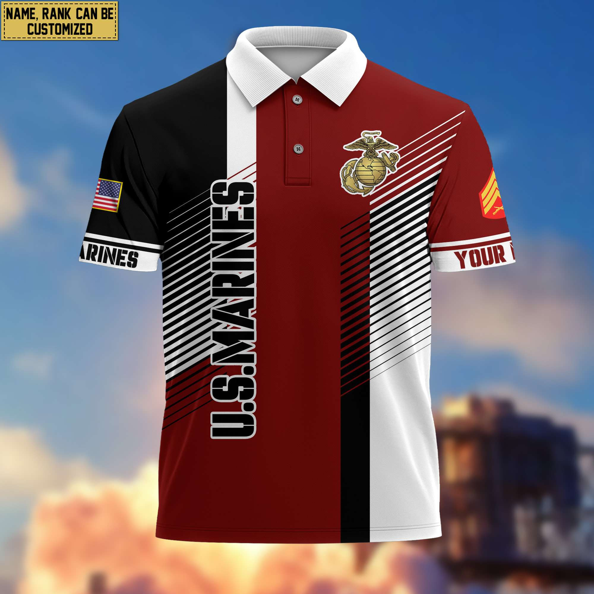 USMC Polo Shirt, Custom Name, Rank, Gift for Marine Veteran, Veterans Day, Father’s Day VPVC204103