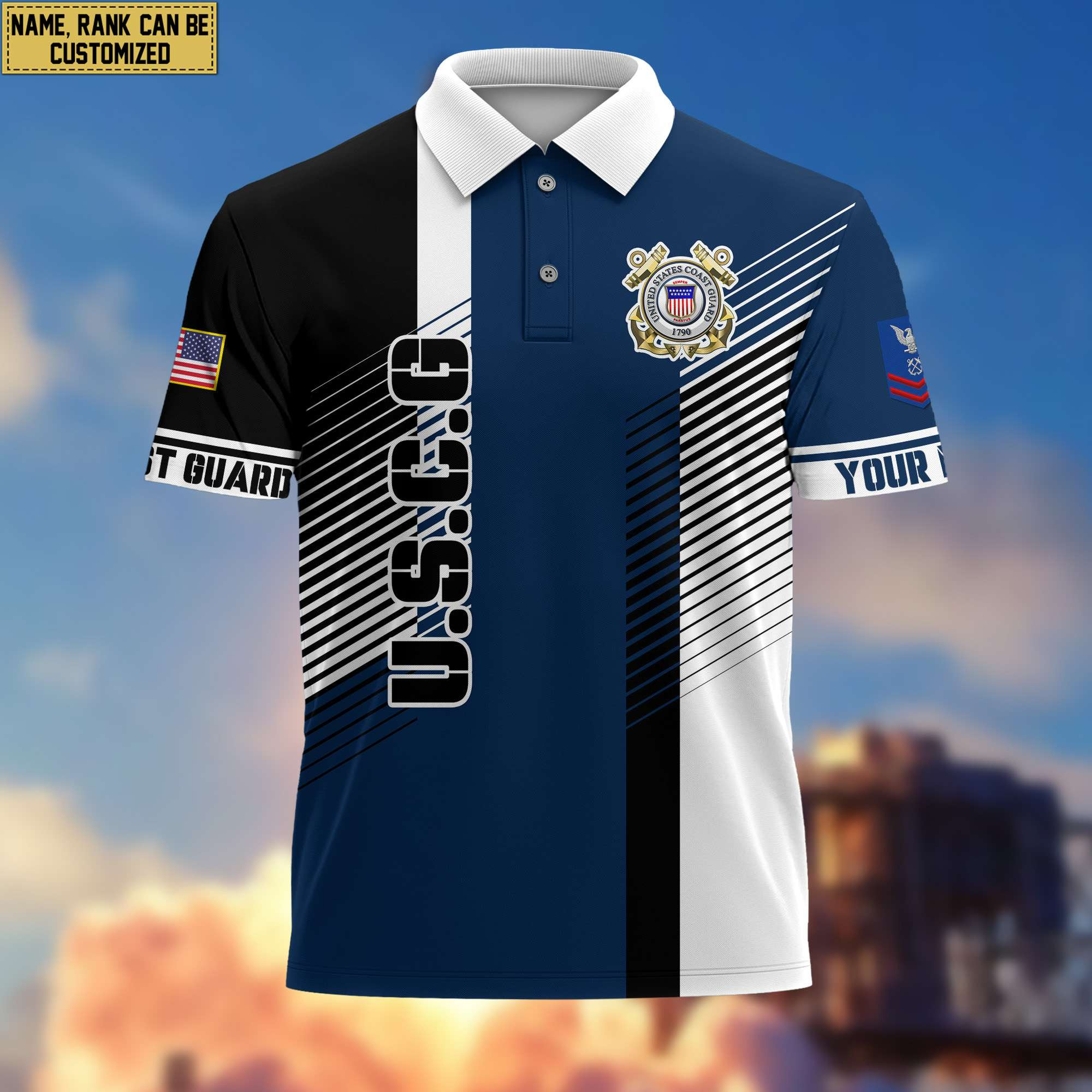 USCG Polo Shirt, Custom Name, Rank, Gift for Coast Guard Veteran, Veterans Day, Father’s Day VPVC204105