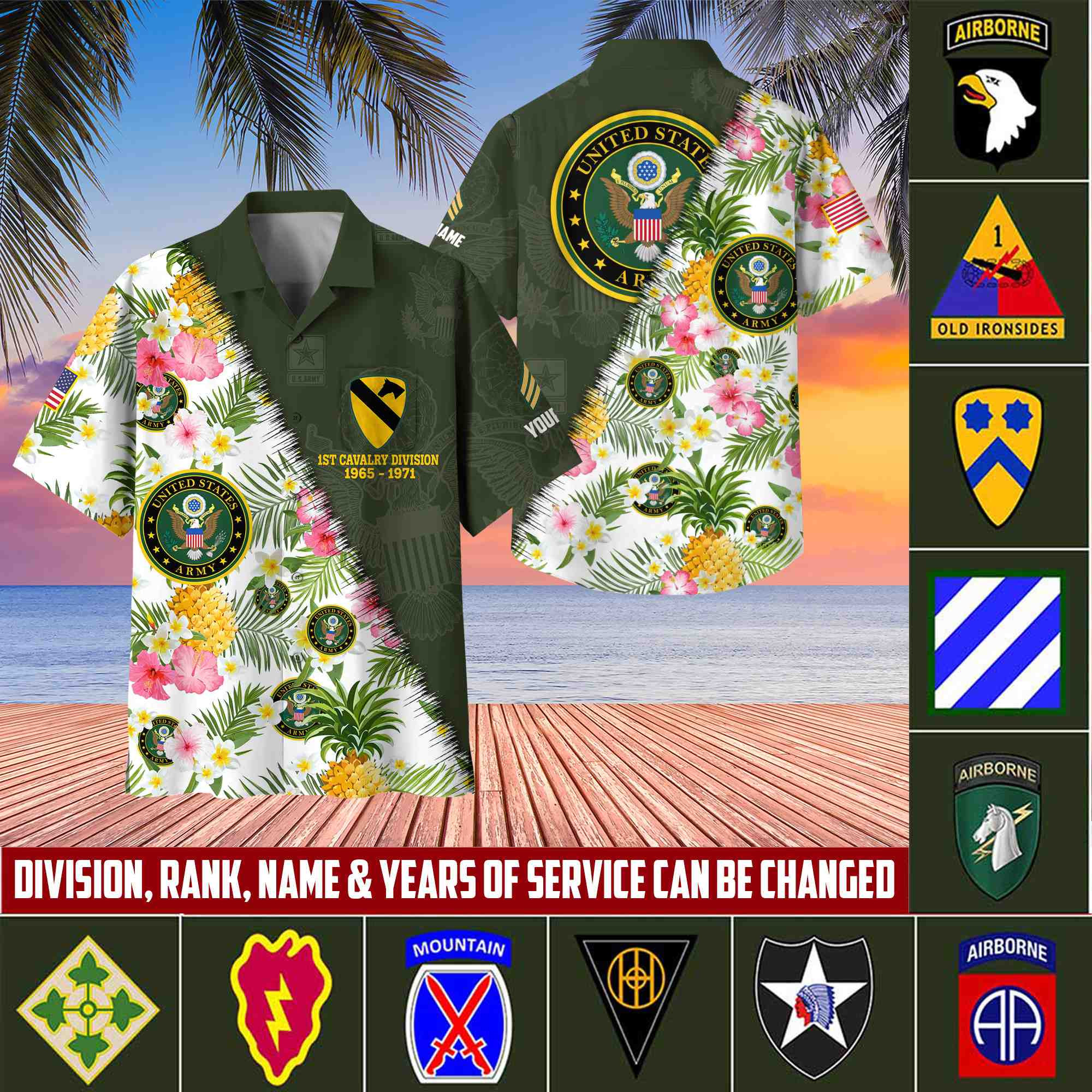 Premium Custom Rank, Name, Unit, US Army Hawaii Shirt With Pocket, Gifts for Army Veteran, Gifts For Dad, For Husband Veteran VPVC400001