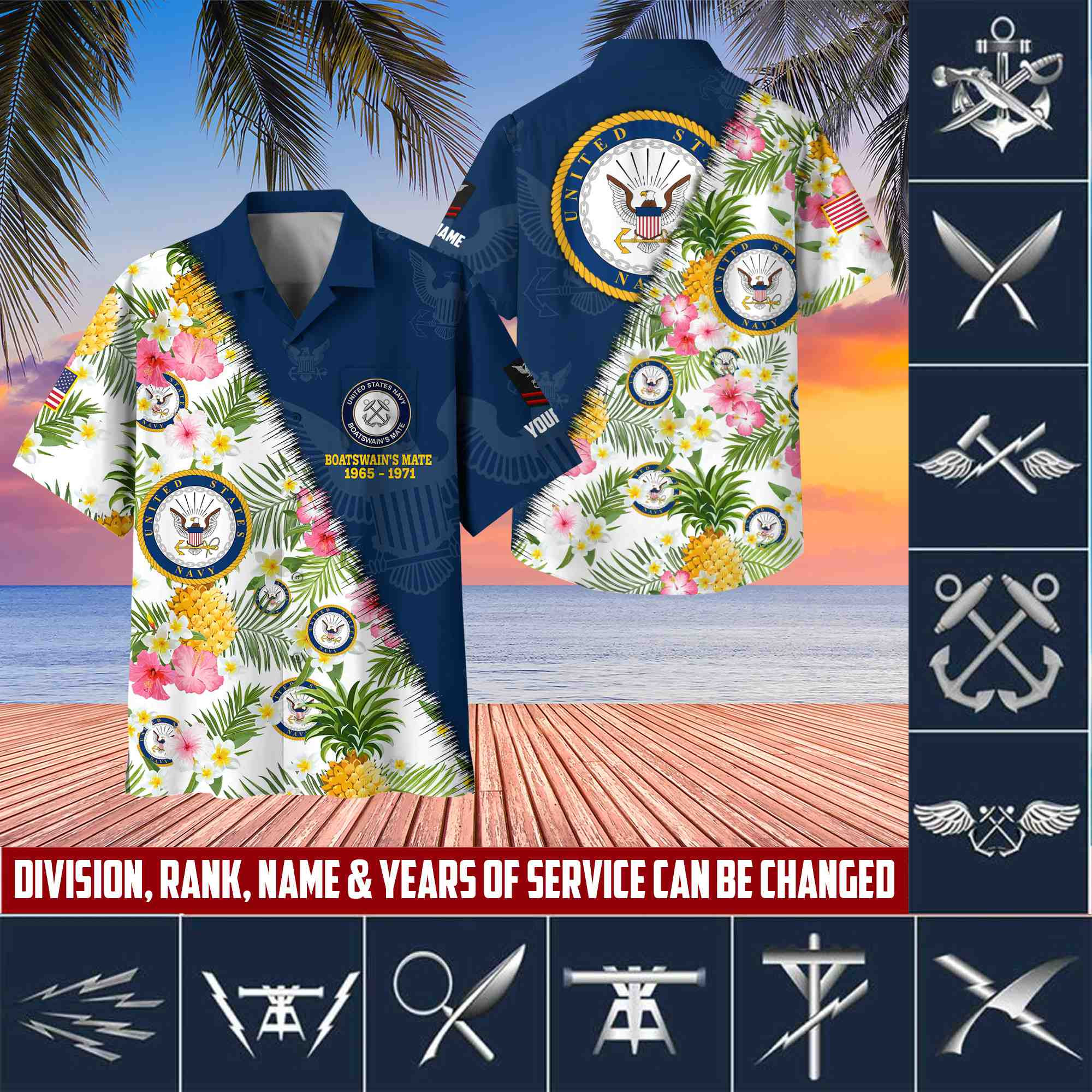Premium Custom Rank, Name, Unit, US Navy Hawaii Shirt With Pocket, Gifts For Dad, For Husband Navy Veteran VPVC400002