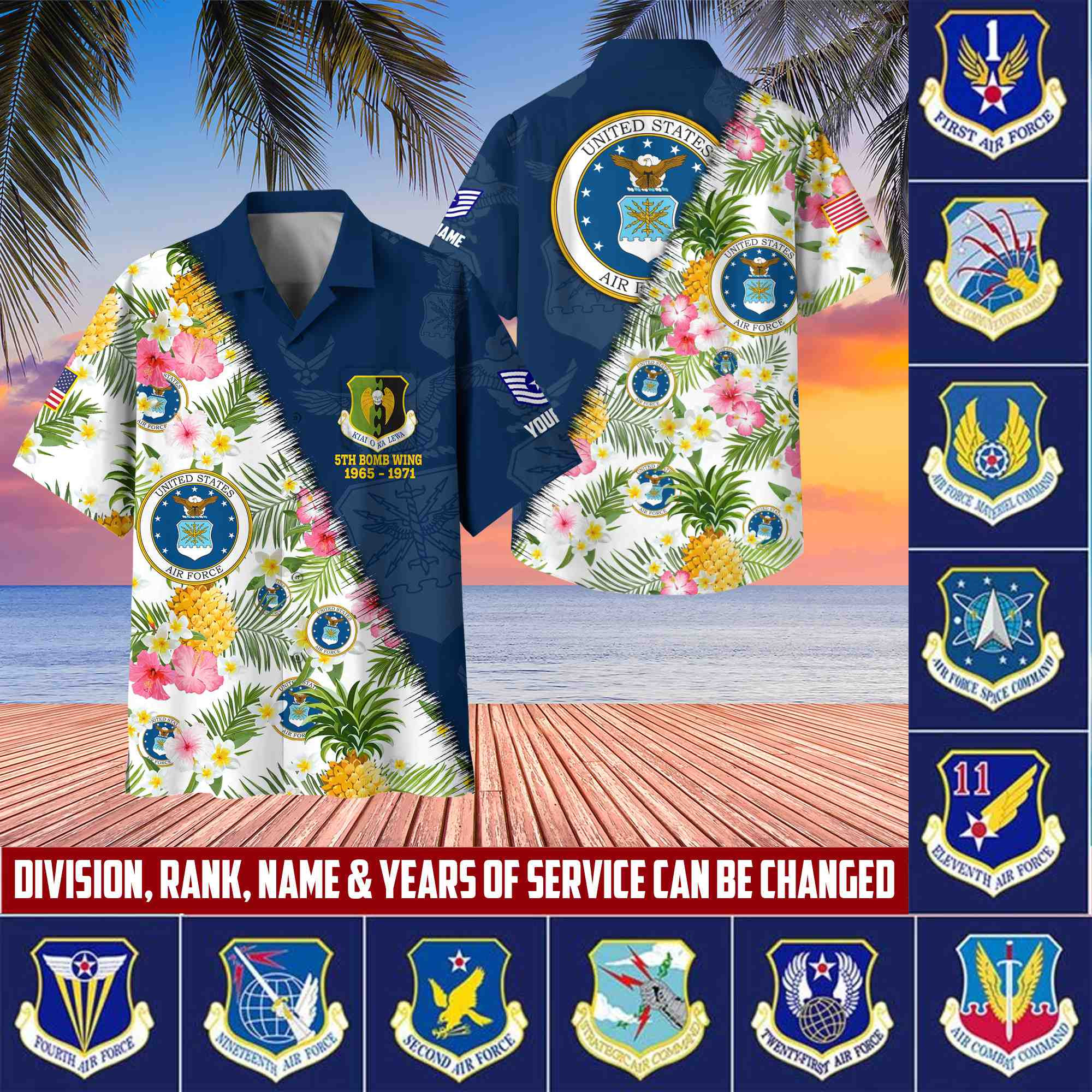 Premium Custom Rank, Name, Unit, USAF Hawaii Shirt With Pocket, Gifts For Dad, For Husband Air Force Veteran VPVC400004