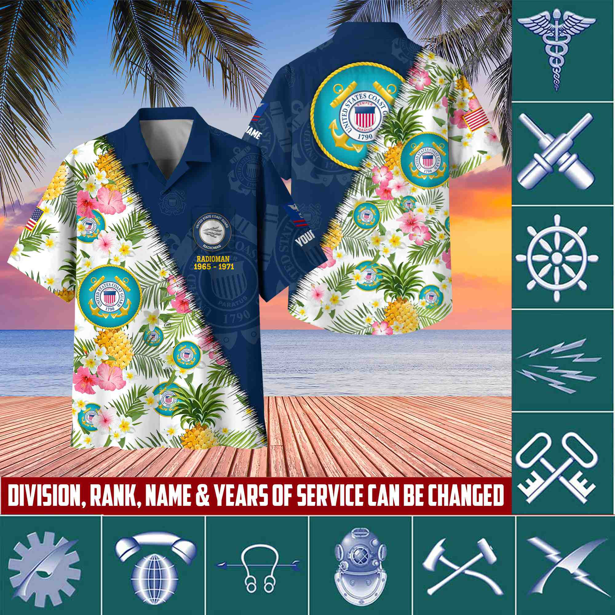 Premium Custom Rank, Name, Unit, USCG Hawaii Shirt With Pocket, Gifts For Dad, For Husband Coast Guard Veteran VPVC400005