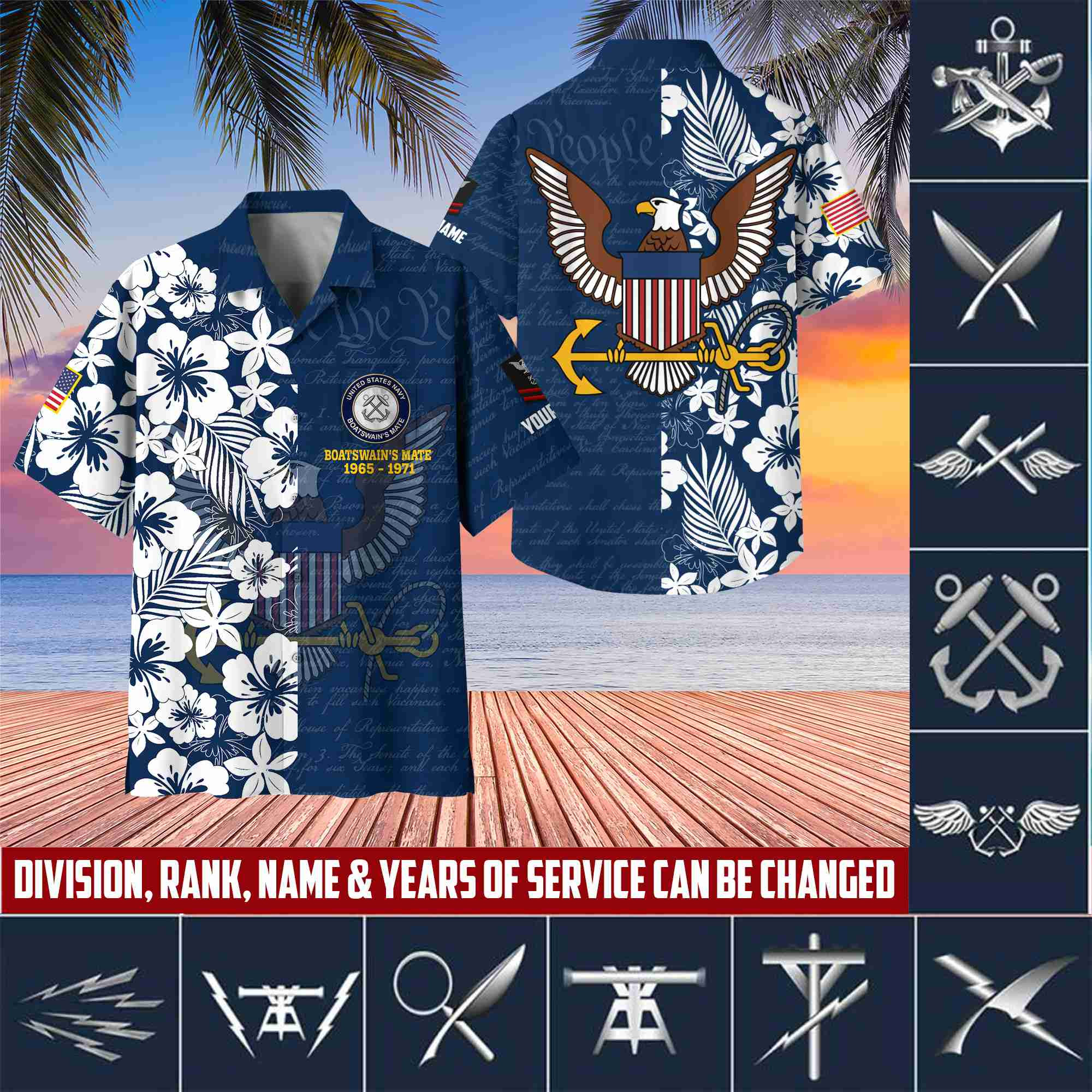 Premium Custom Rank, Name, Unit, US Navy Hawaii Shirt With Pocket, Gifts For Dad, For Husband Navy Veteran VPVC400102