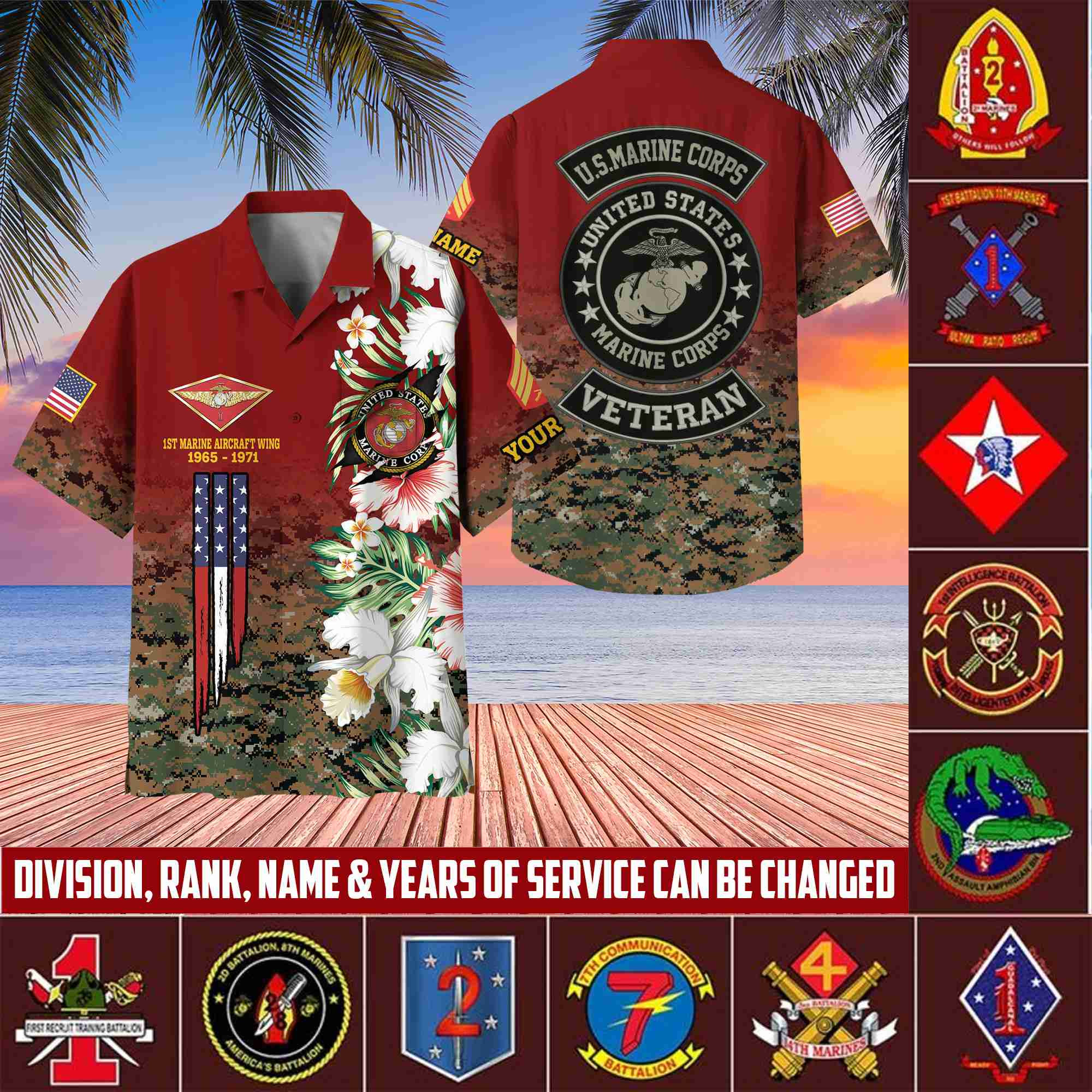 USMC Hawaii Shirt With Pocket, Custom Rank, Name, Unit, Gifts For Marine Veteran VPVC400203