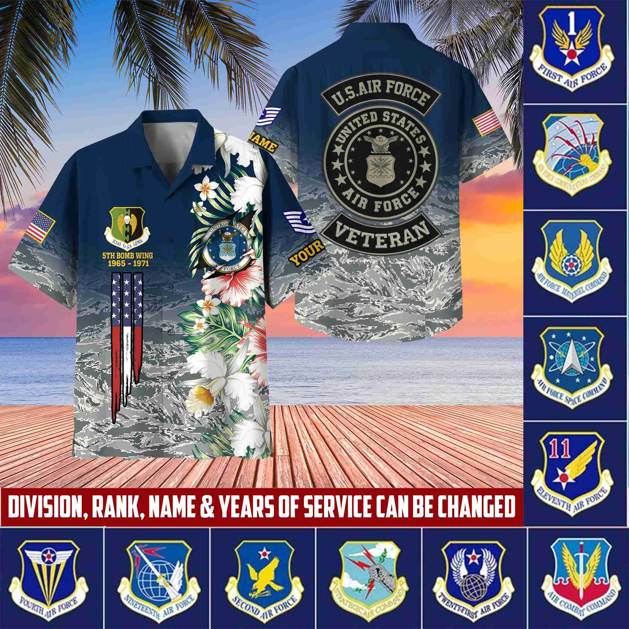 USAF Hawaii Shirt With Pocket, Custom Rank, Name, Unit, Gifts For Air Force Veteran VPVC400204