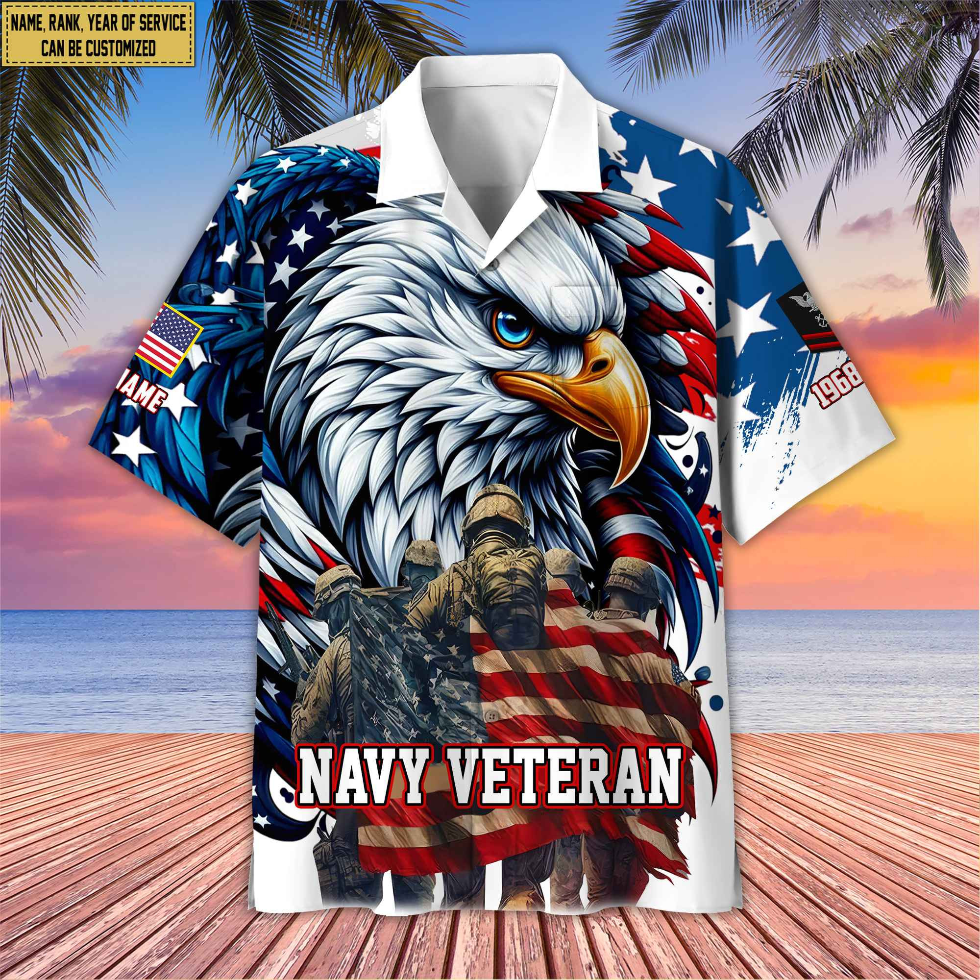 Premium US Navy Hawaii Shirt With Pocket, Custom Name, Rank, Gifts For Navy Veteran VPVC400302