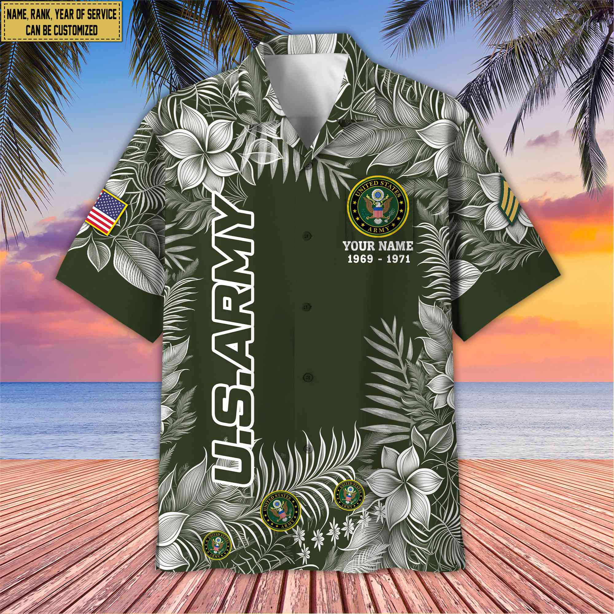 Premium US Army Hawaii Shirt With Pocket, Custom Name, Rank, Gifts For Army Veteran VPVC400401