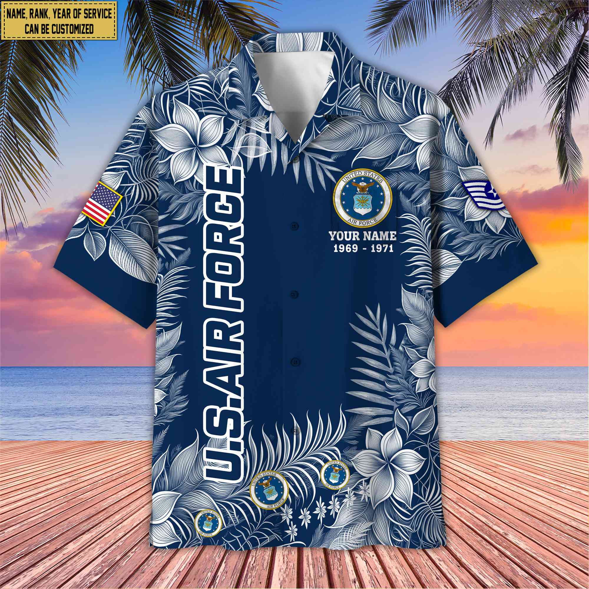 Premium USAF Hawaii Shirt With Pocket, Custom Name, Rank, Gifts For Air Force Veteran VPVC400404