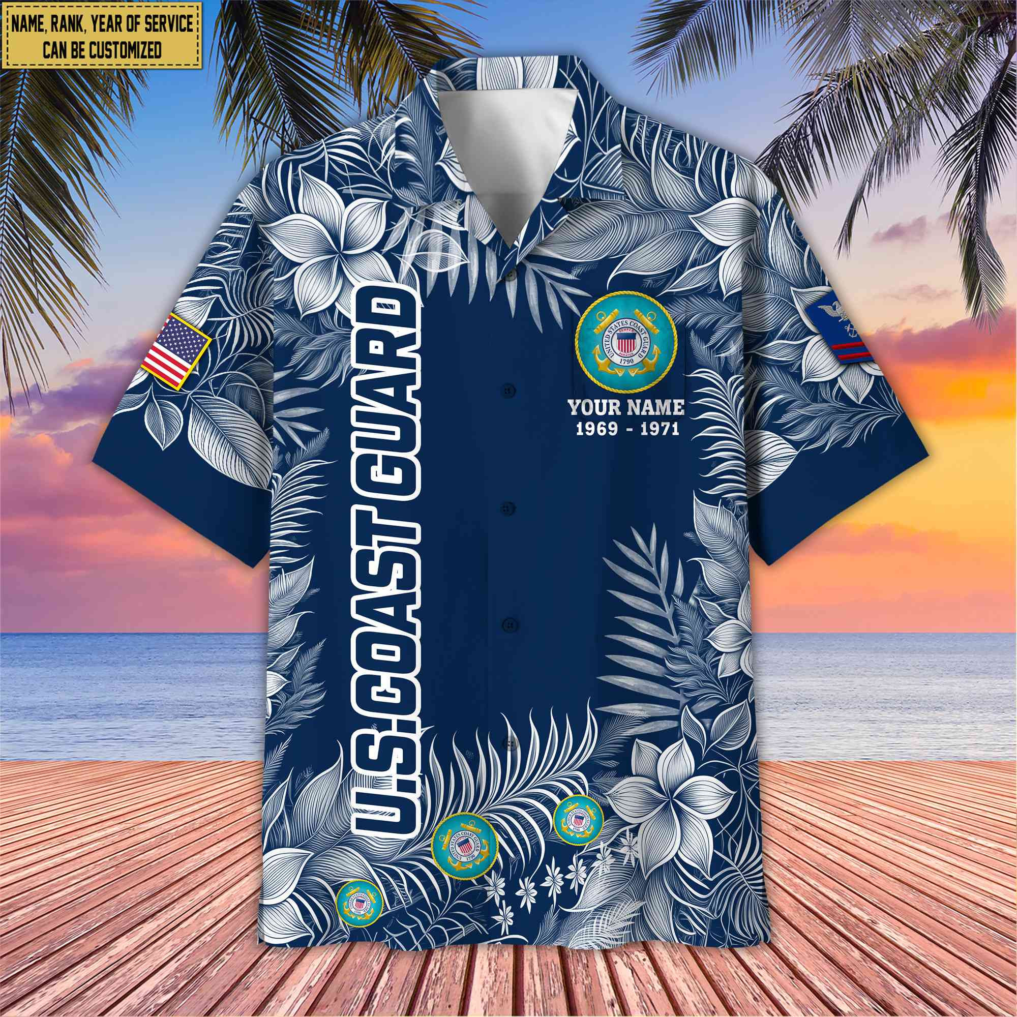 Premium USCG Hawaii Shirt With Pocket, Custom Name, Rank, Gifts For Coast Guard Veteran VPVC400405