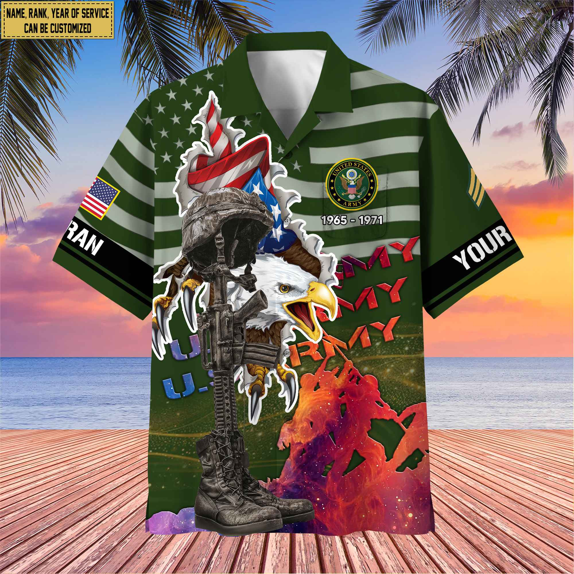Premium Custom Name, Rank, US Army Veteran Hawaii Shirt With Pocket, Gifts For Army Veteran VPVC400501