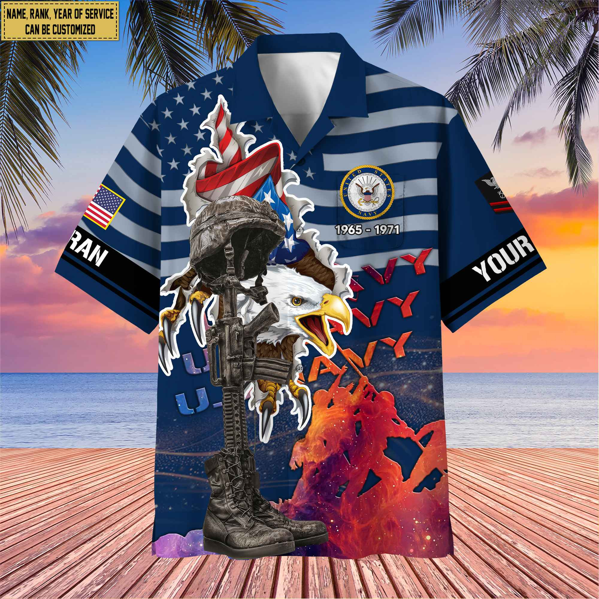 Premium Custom Name, Rank, US Navy Veteran Hawaii Shirt With Pocket, Gifts For Navy Veteran VPVC400502