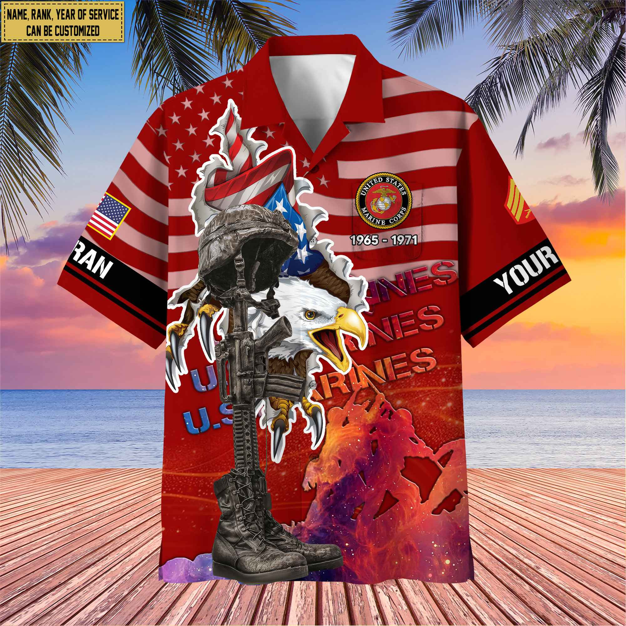 Premium Custom Name, Rank, USMC Veteran Hawaii Shirt With Pocket, Gifts For Marine Veteran VPVC400503