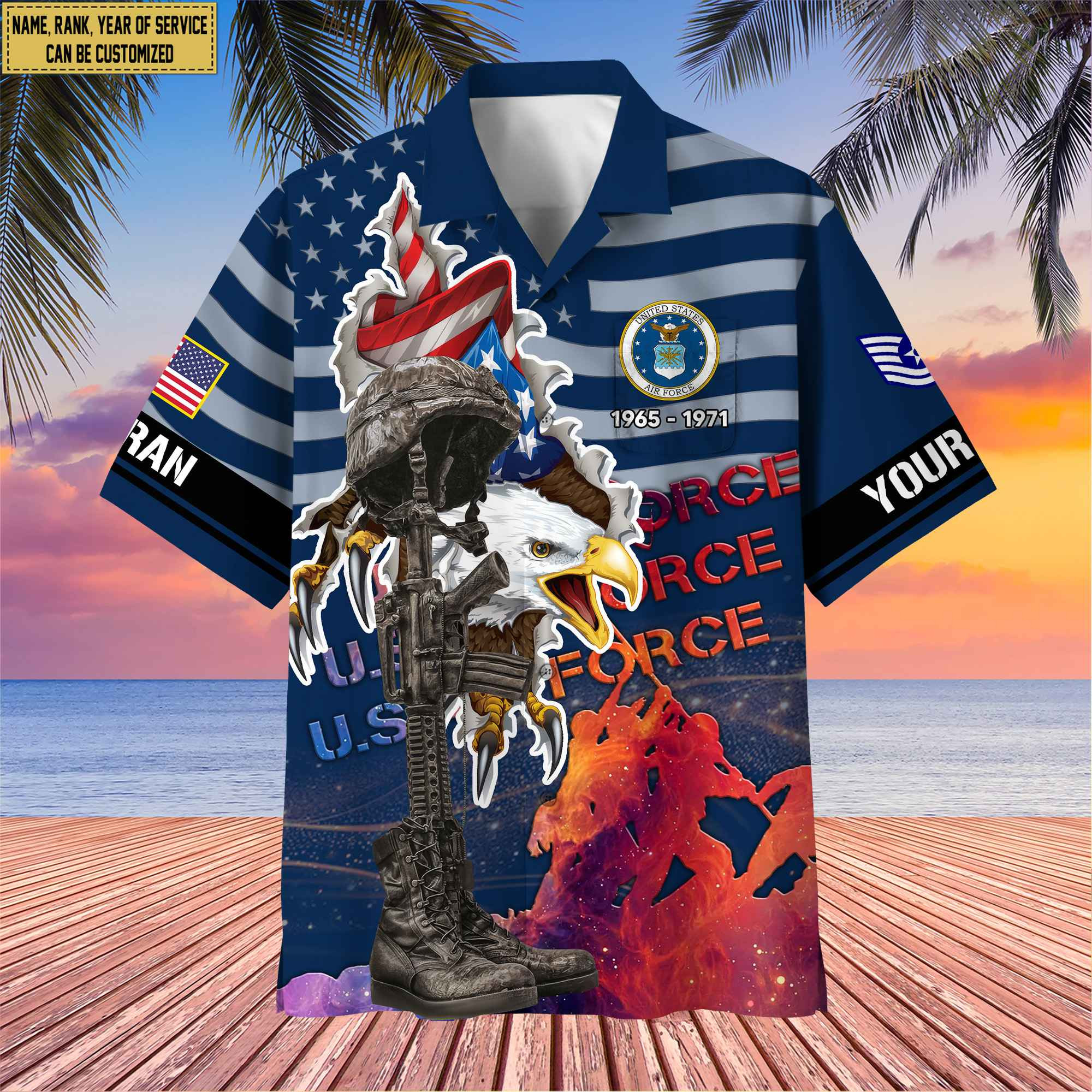 Premium Custom Name, Rank, USAF Veteran Hawaii Shirt With Pocket, Gifts For Air Force Veteran VPVC400504