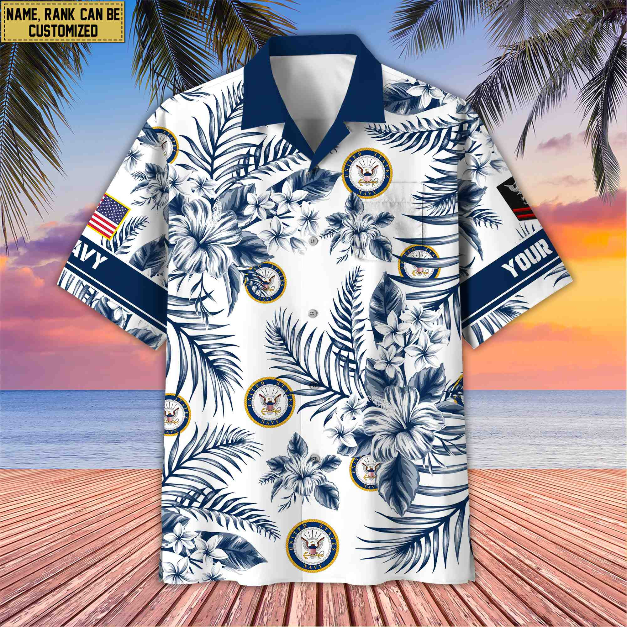 Custom Rank, Name, US Navy Hawaii Shirt With Pocket, Gifts For Dad, For Husband Navy Veteran VPVC400602