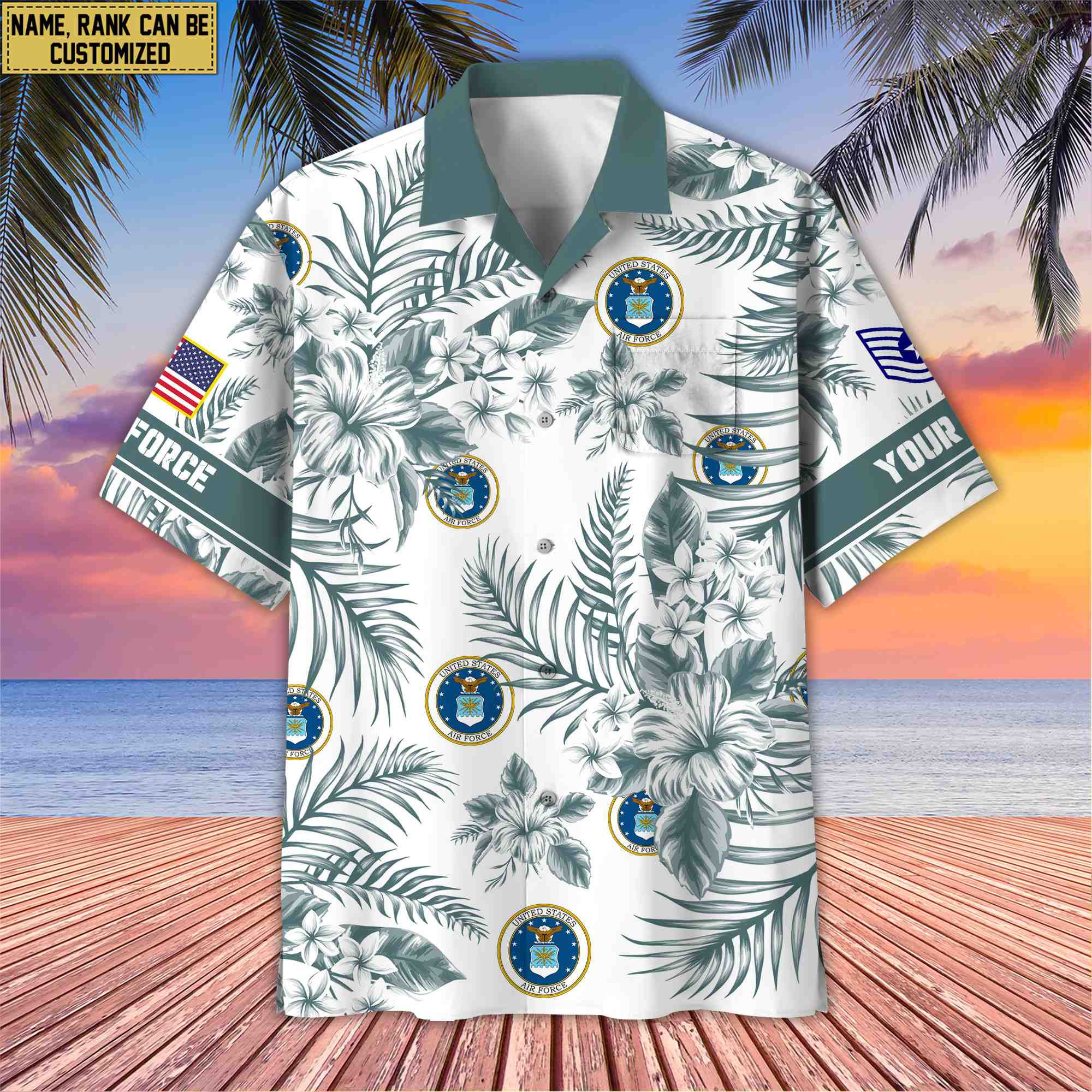 Custom Rank, Name, USAF Hawaii Shirt With Pocket, Gifts For Dad, For Husband Air Force Veteran VPVC400604