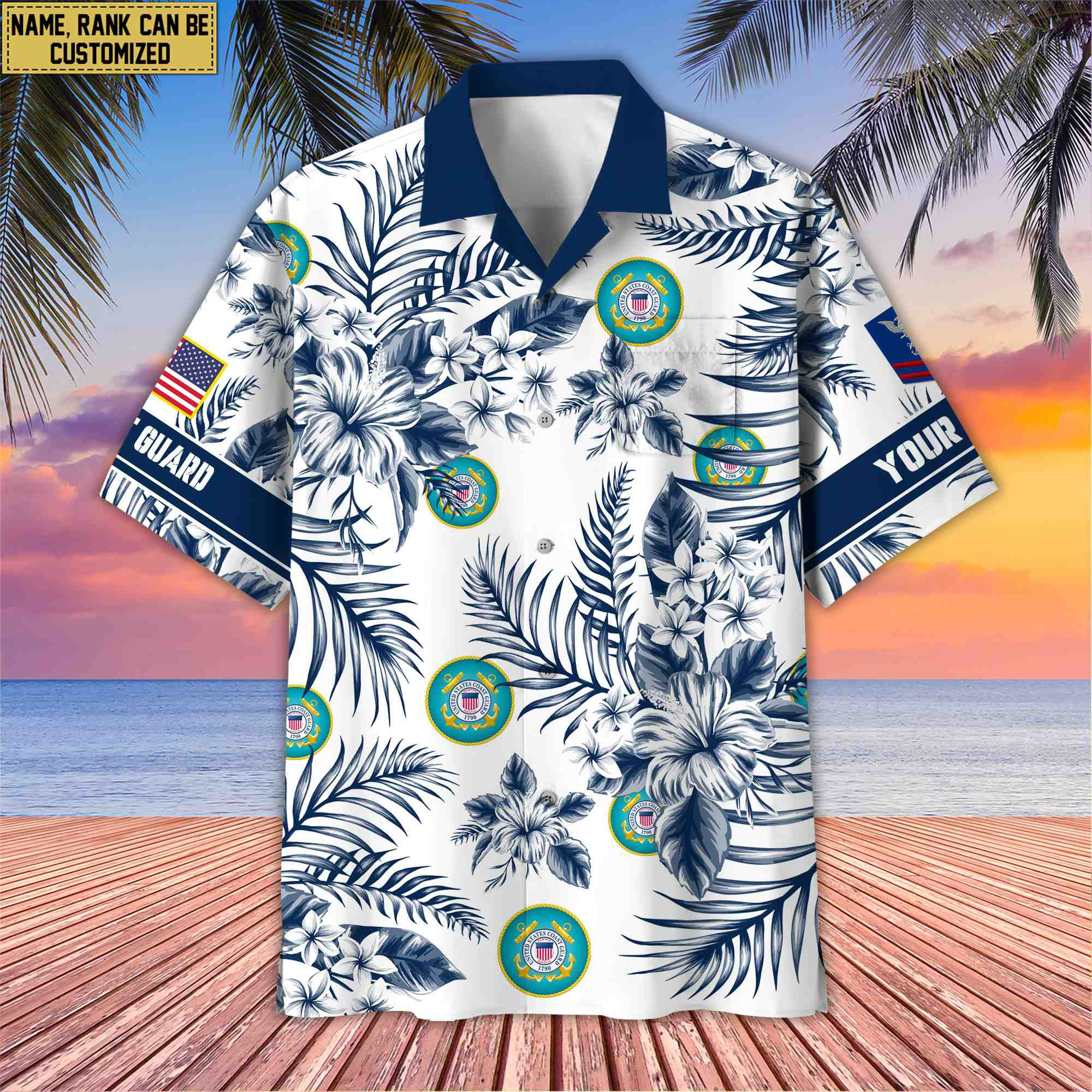 Custom Rank, Name, USCG Hawaii Shirt With Pocket, Gifts For Dad, For Husband Coast Guard Veteran VPVC400605