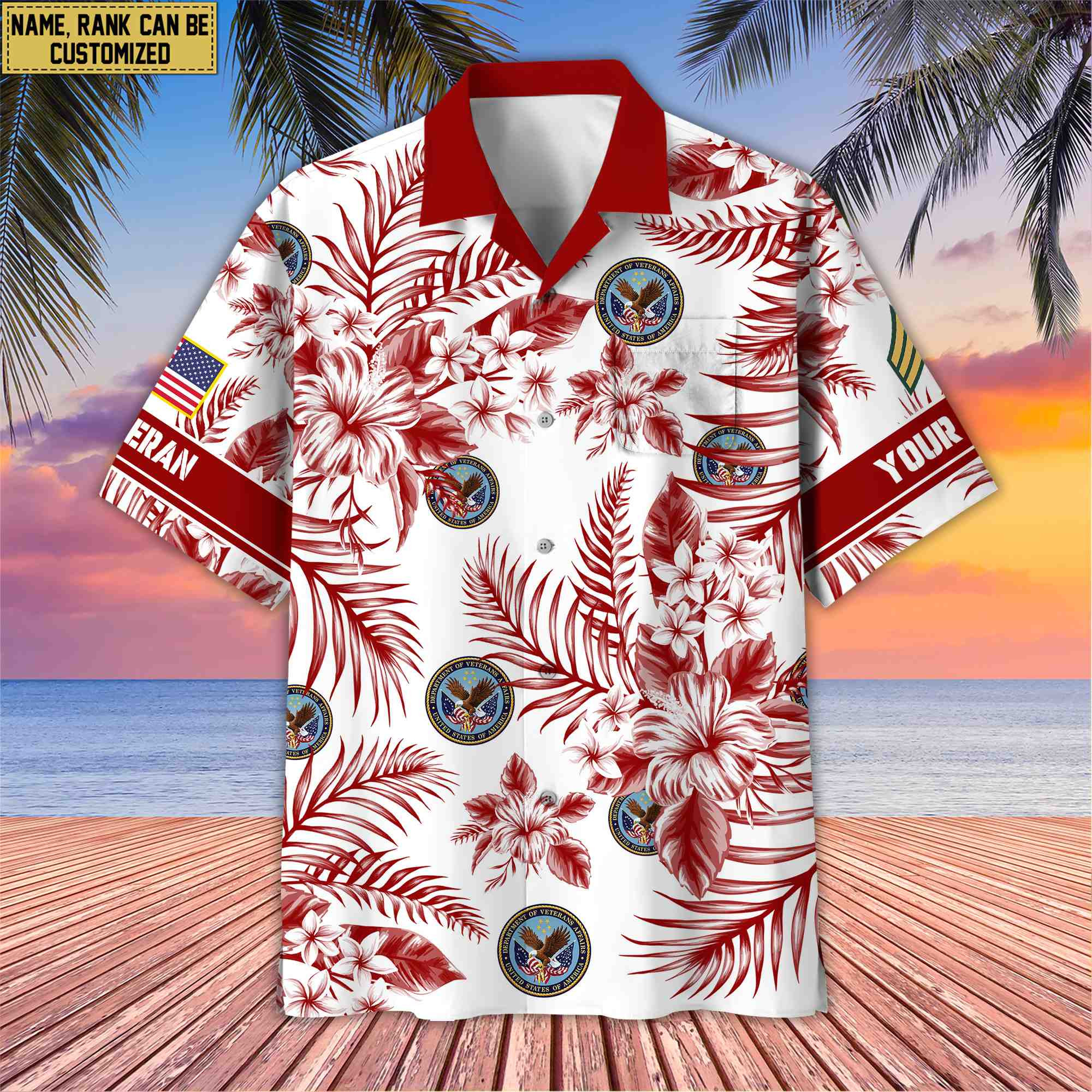 Custom Rank, Name, US Veteran Hawaii Shirt With Pocket, Gifts For Dad, For Husband US Veteran VPVC400607