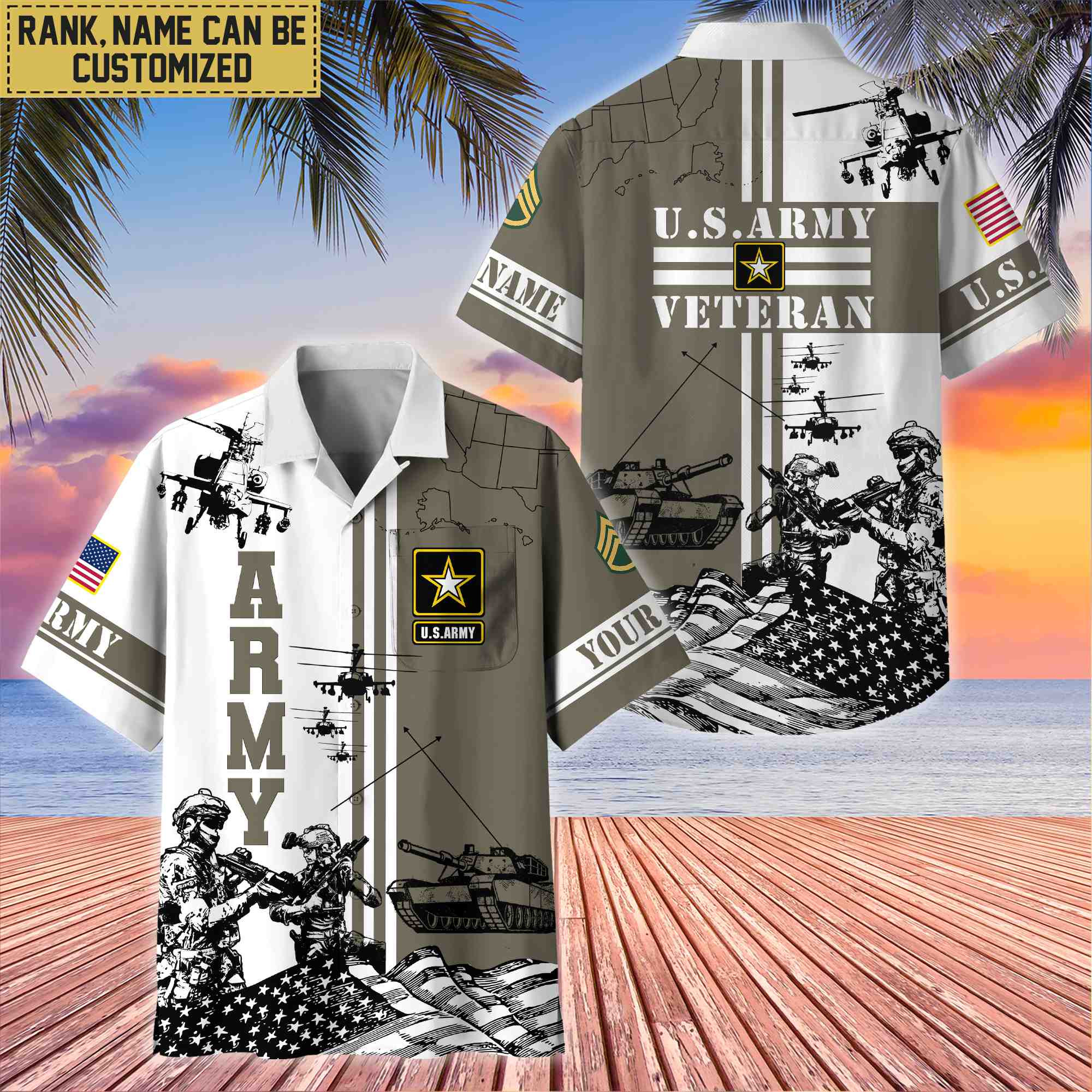 Premium Custom US Army Veteran Hawaii Shirt With Pocket, Gifts For Veterans Day, Father’s Day, Gifts for Army Veteran VPVC401001