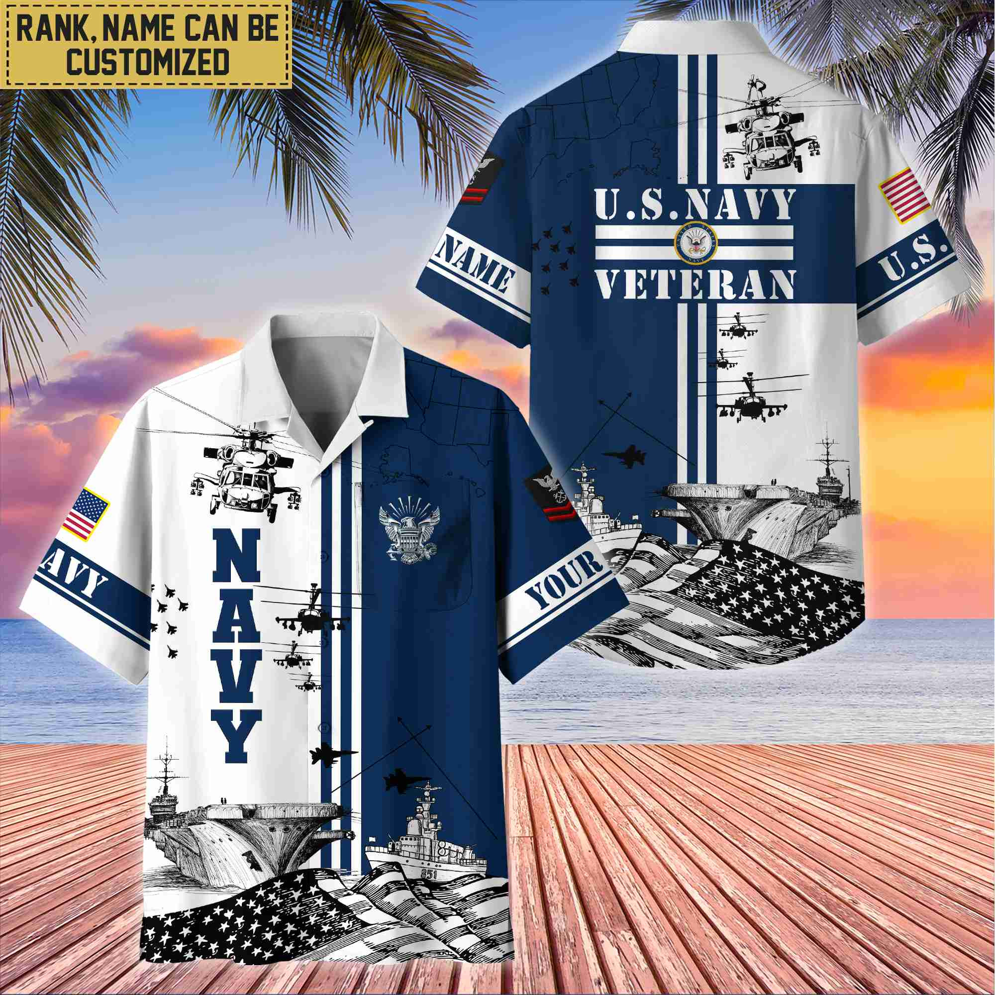 Premium Custom US Navy Veteran Hawaii Shirt With Pocket, Gifts For Veterans Day, Father’s Day, Gifts for Navy Veteran VPVC401002