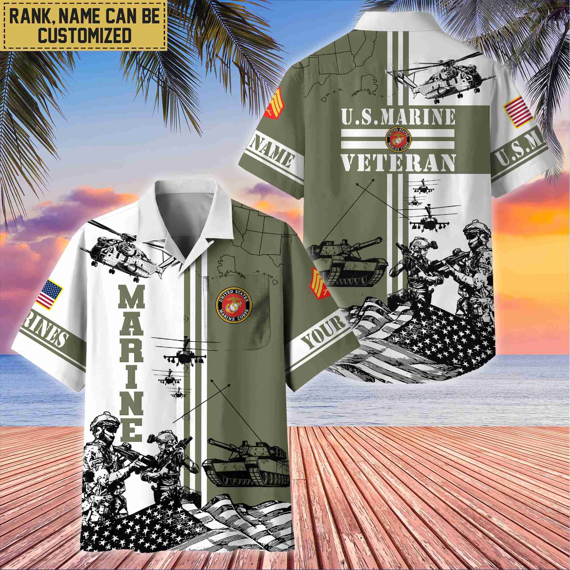 Premium Custom USMC Veteran Hawaii Shirt With Pocket, Gifts For Veterans Day, Father’s Day, Gifts for Marine Veteran VPVC401003
