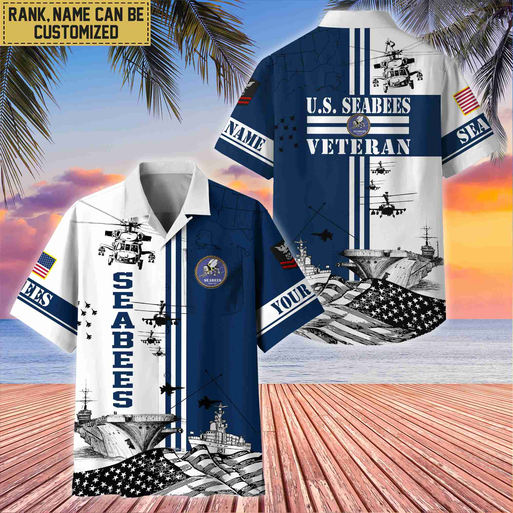 Premium Custom US Seabees Veteran Hawaii Shirt With Pocket, Gifts For Veterans Day, Father’s Day, Gifts for Seabees Veteran VPVC401007