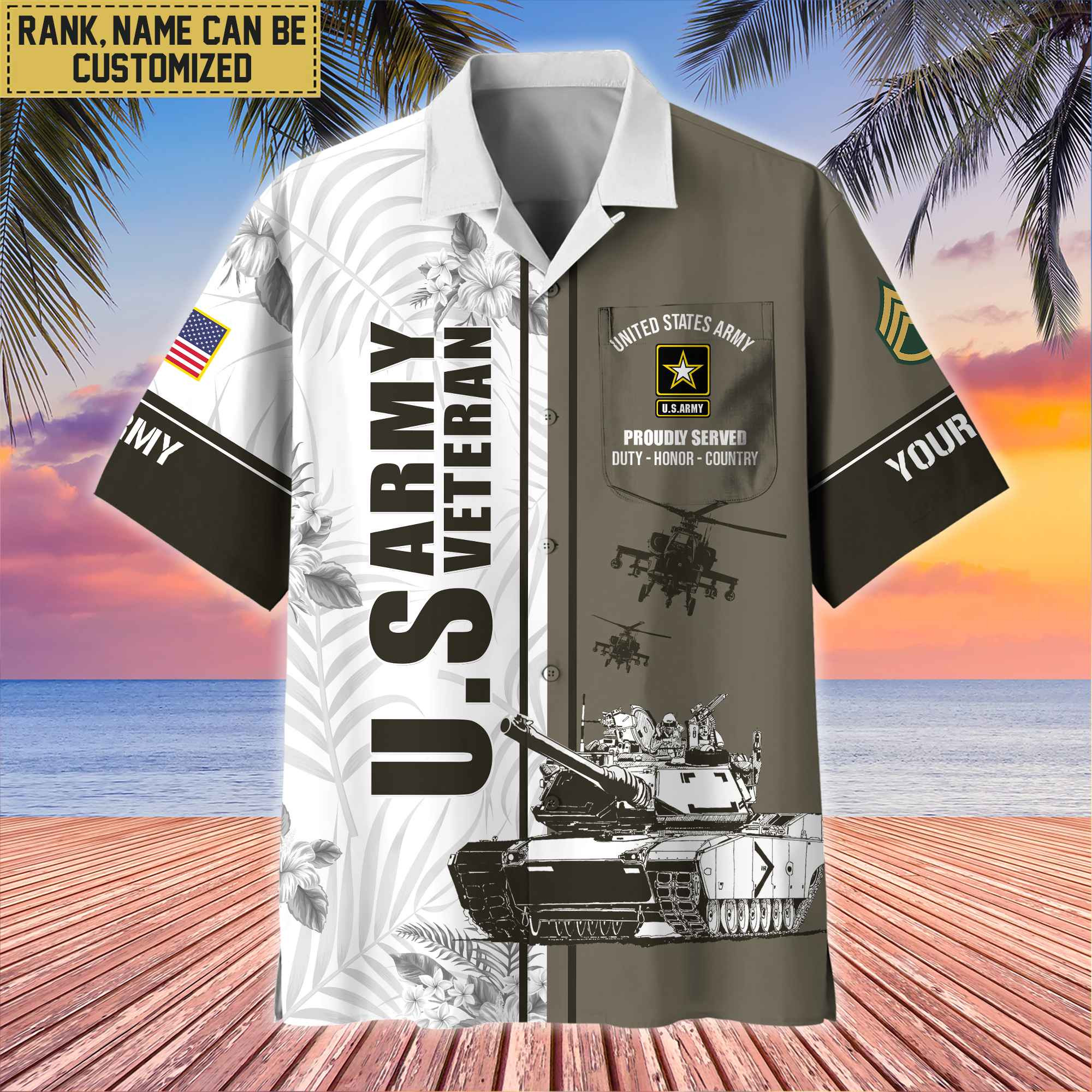 Premium Custom Name, Rank US Army Veteran Hawaii Shirt With Pocket, Gifts For Veterans Day, Father’s Day, Gifts for Army Veteran VPVC401101