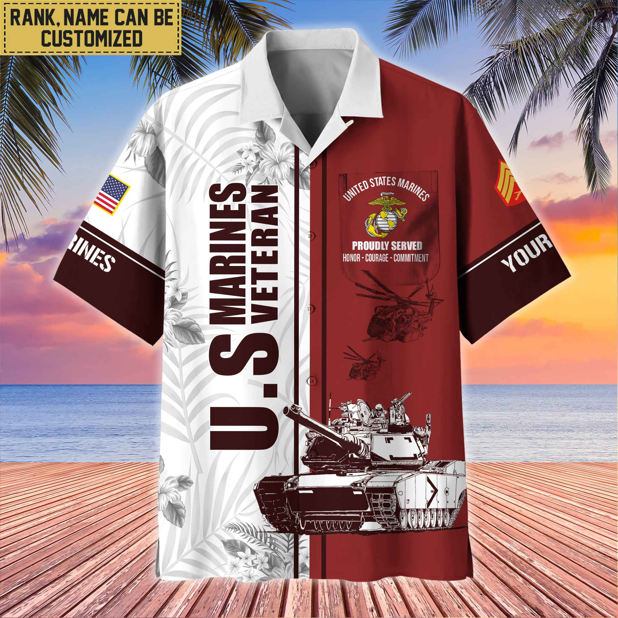 Premium Custom Name, Rank USMC Veteran Hawaii Shirt With Pocket, Gifts For Veterans Day, Father’s Day, Gifts for Marine Veteran VPVC401103