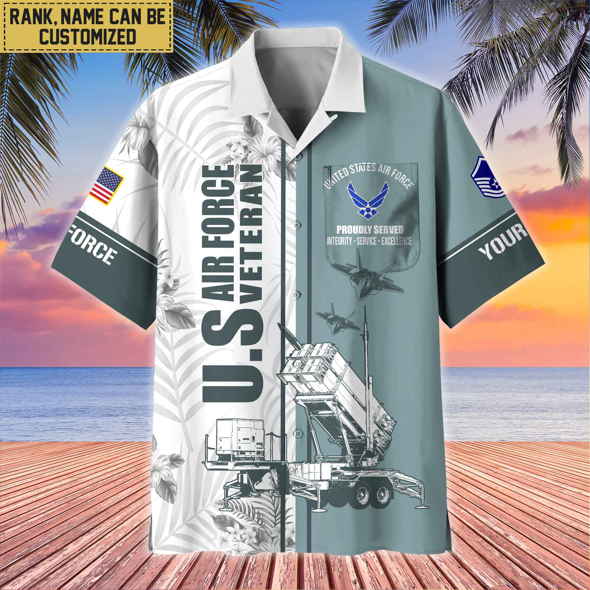 Premium Custom Name, Rank USAF Veteran Hawaii Shirt With Pocket, Gifts For Veterans Day, Father’s Day, Gifts for Air Force Veteran VPVC401104