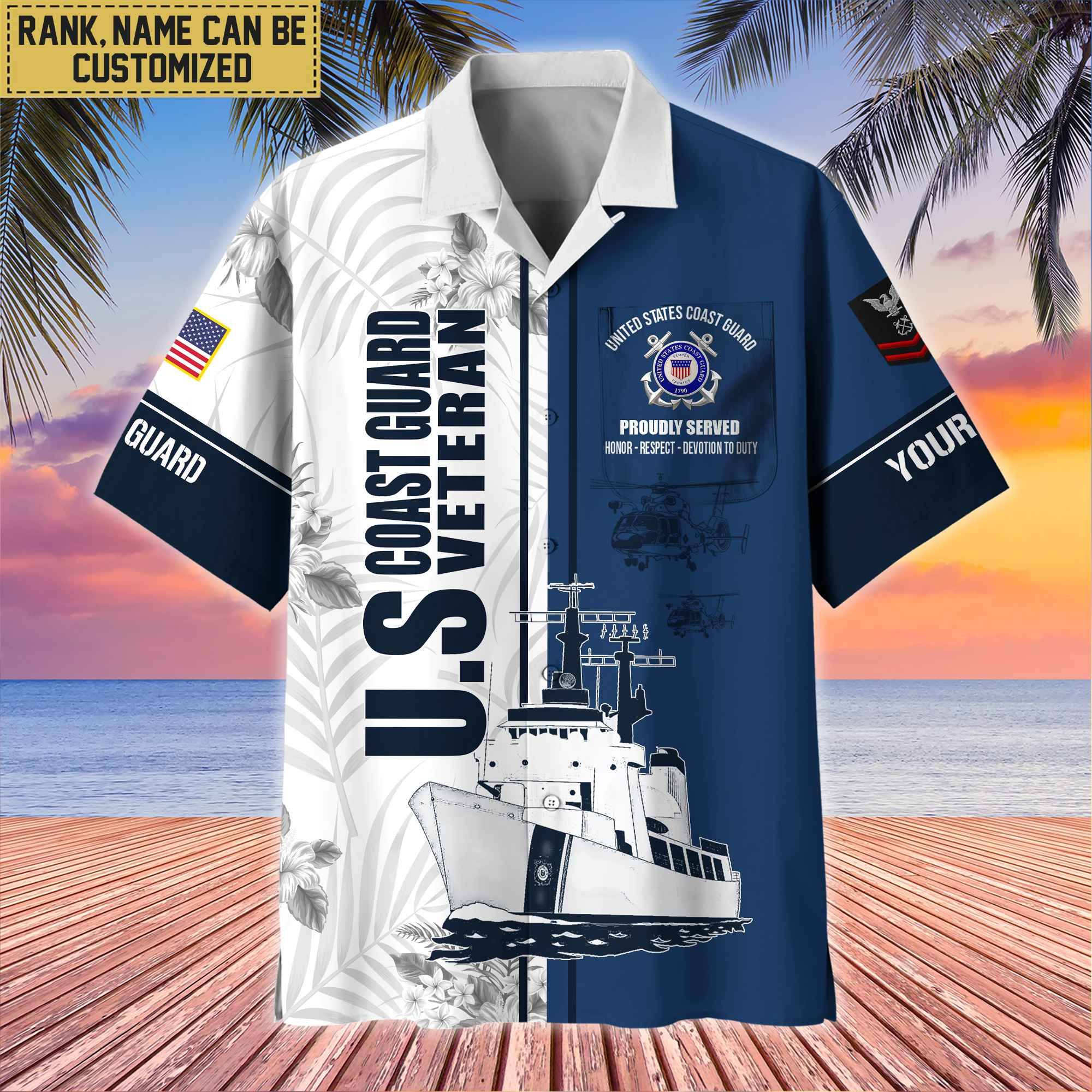 Premium Custom Name, Rank USCG Veteran Hawaii Shirt With Pocket, Gifts For Veterans Day, Father’s Day, Gifts for Coast Guard Veteran VPVC401105