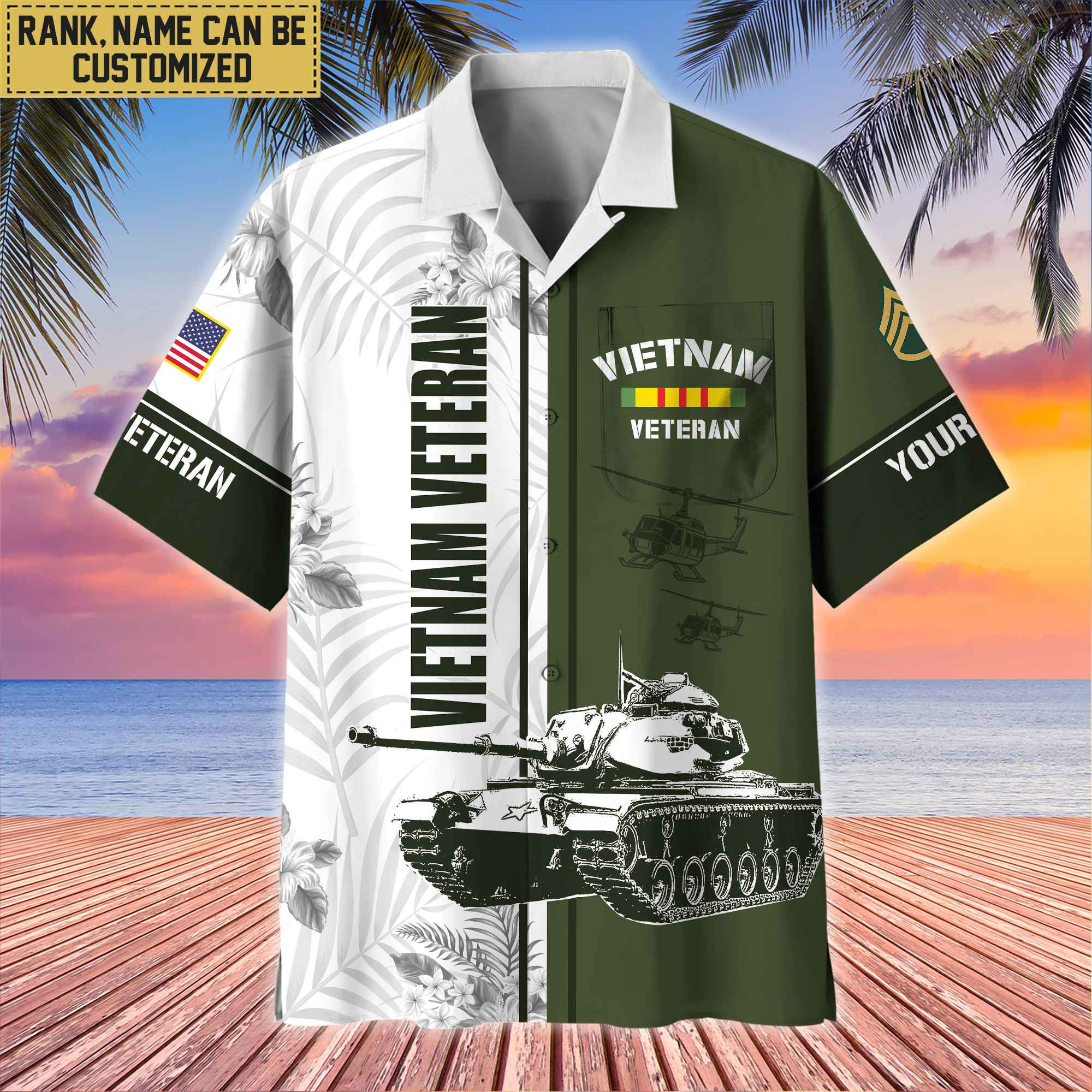 Premium Custom Name, Rank Vietnam Veteran Hawaii Shirt With Pocket, Gifts For Veterans Day, Father’s Day, Gifts for Vietnam Veteran VPVC401106