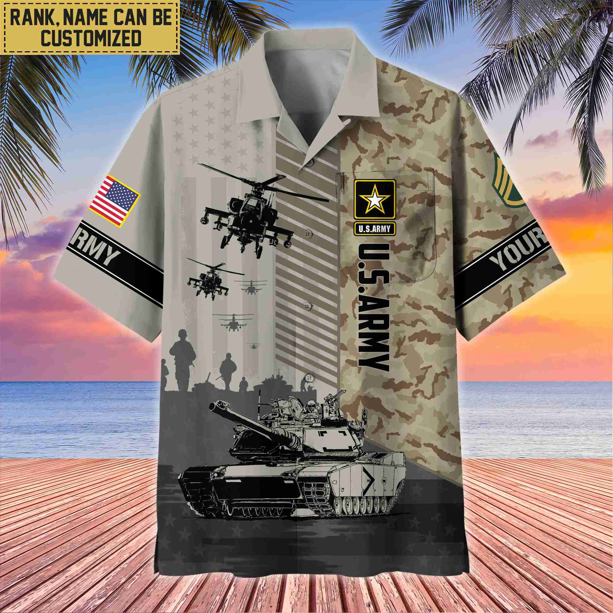 Premium Custom Name, Rank US Army Hawaii Shirt With Pocket, Gifts For Veterans Day, Father’s Day, Gifts for Army Veteran VPVC401201
