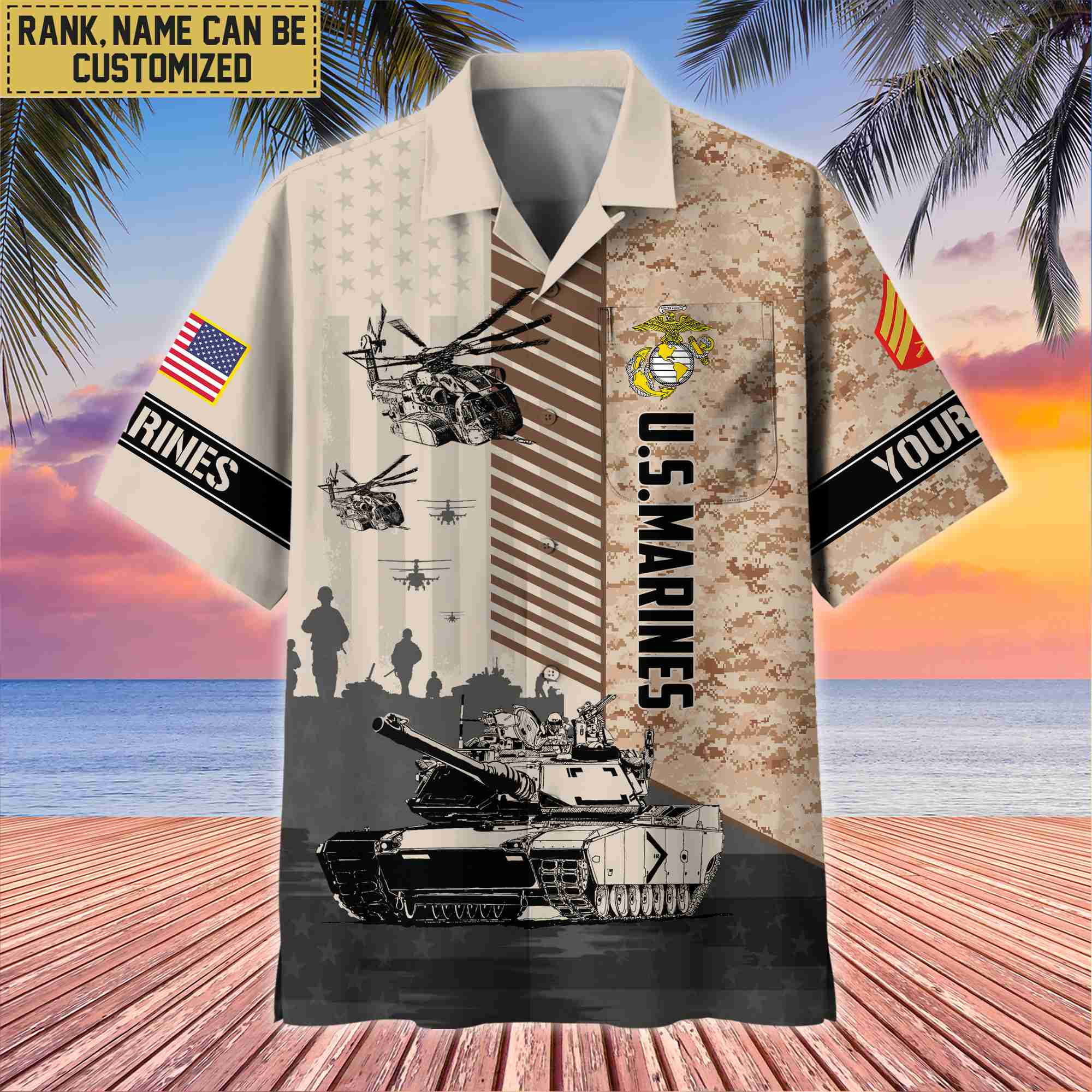 Premium Custom Name, Rank USMC Hawaii Shirt With Pocket, Gifts For Veterans Day, Father’s Day, Gifts for Marine Veteran VPVC401203